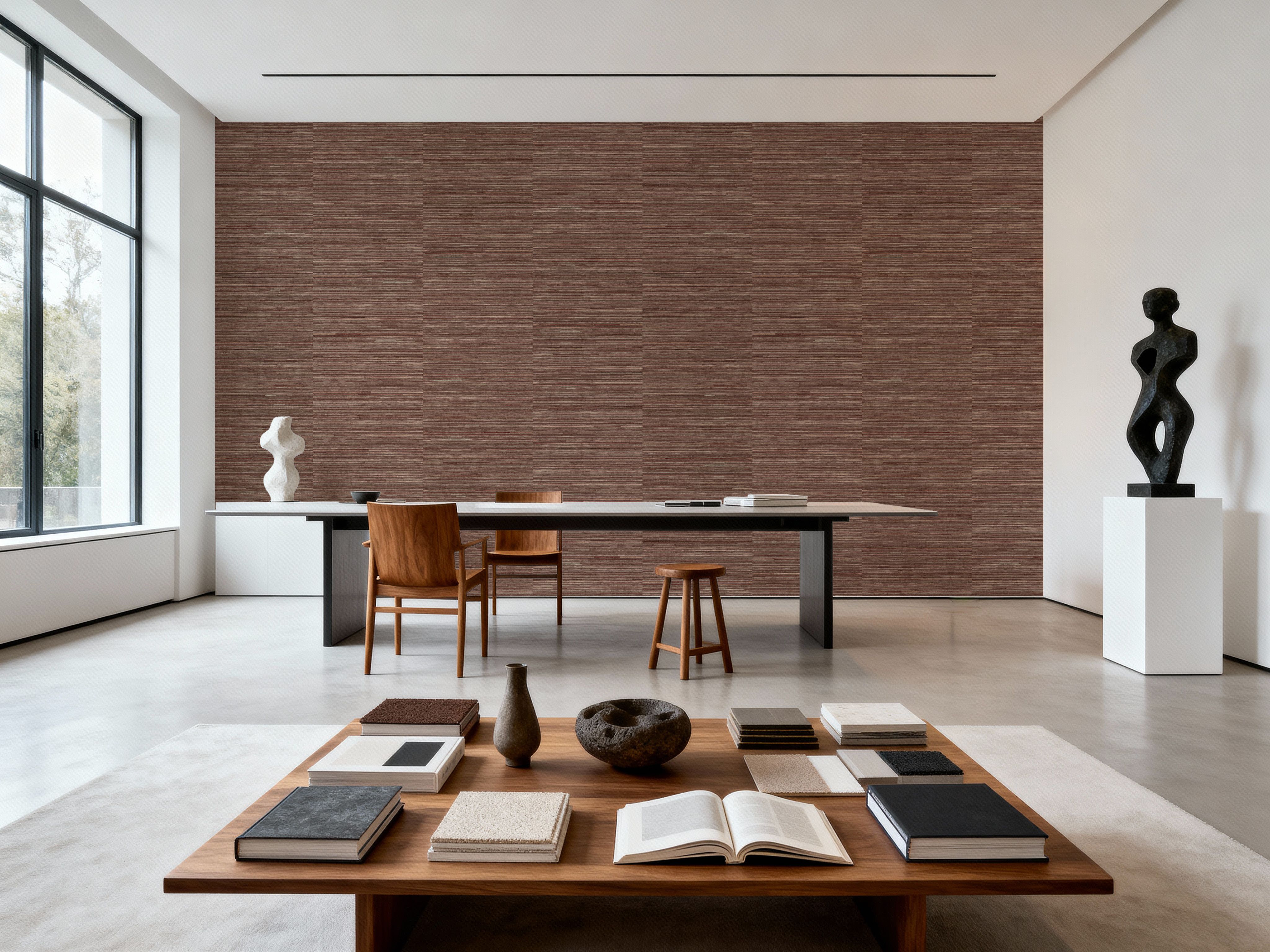 Faux Grasscloth with Visible Seams, Rosewood