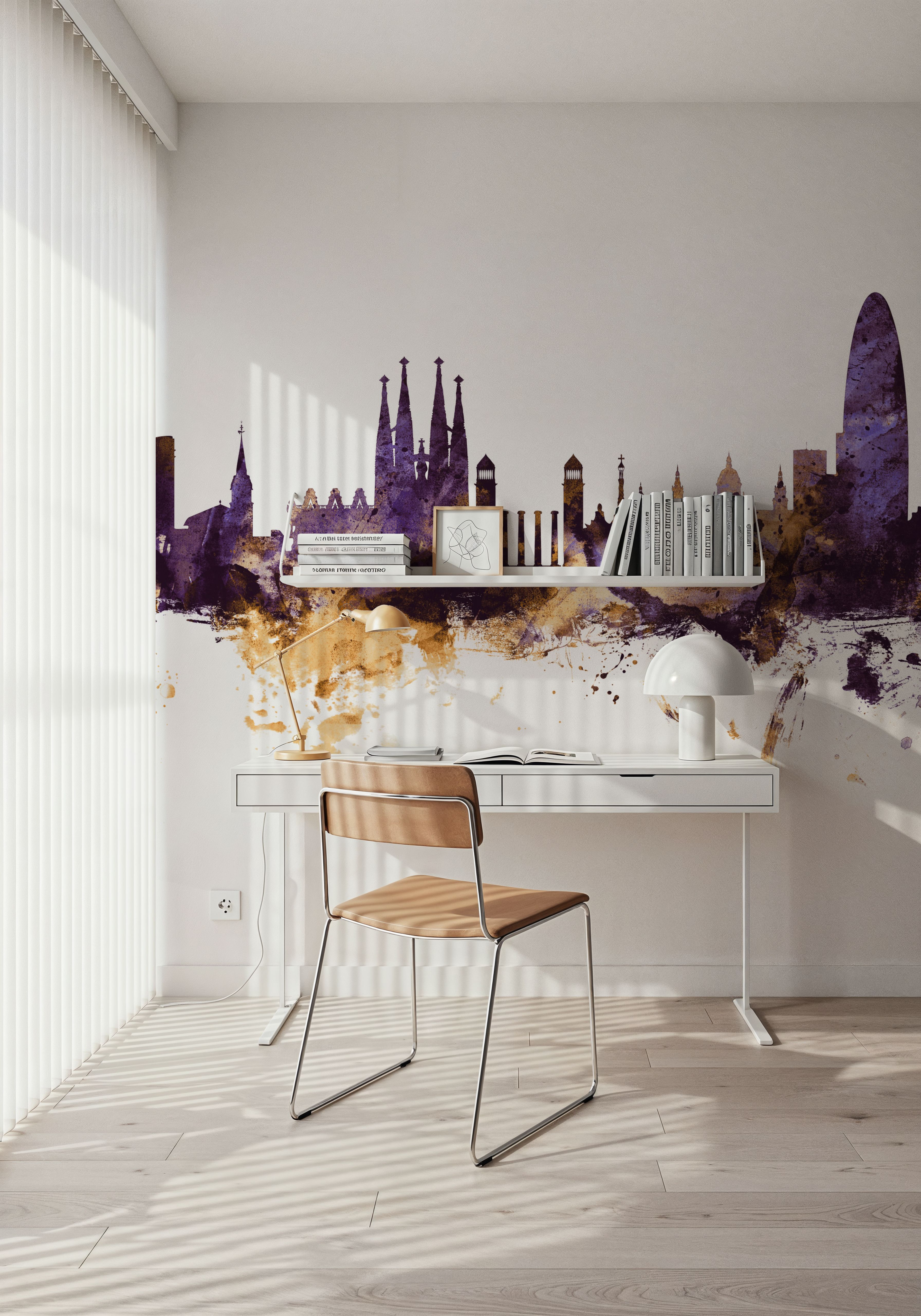 Barcelona Skyline Purple & Gold