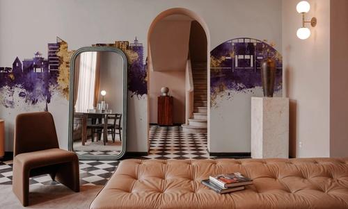 Milton Keynes England Skyline Purple & Gold