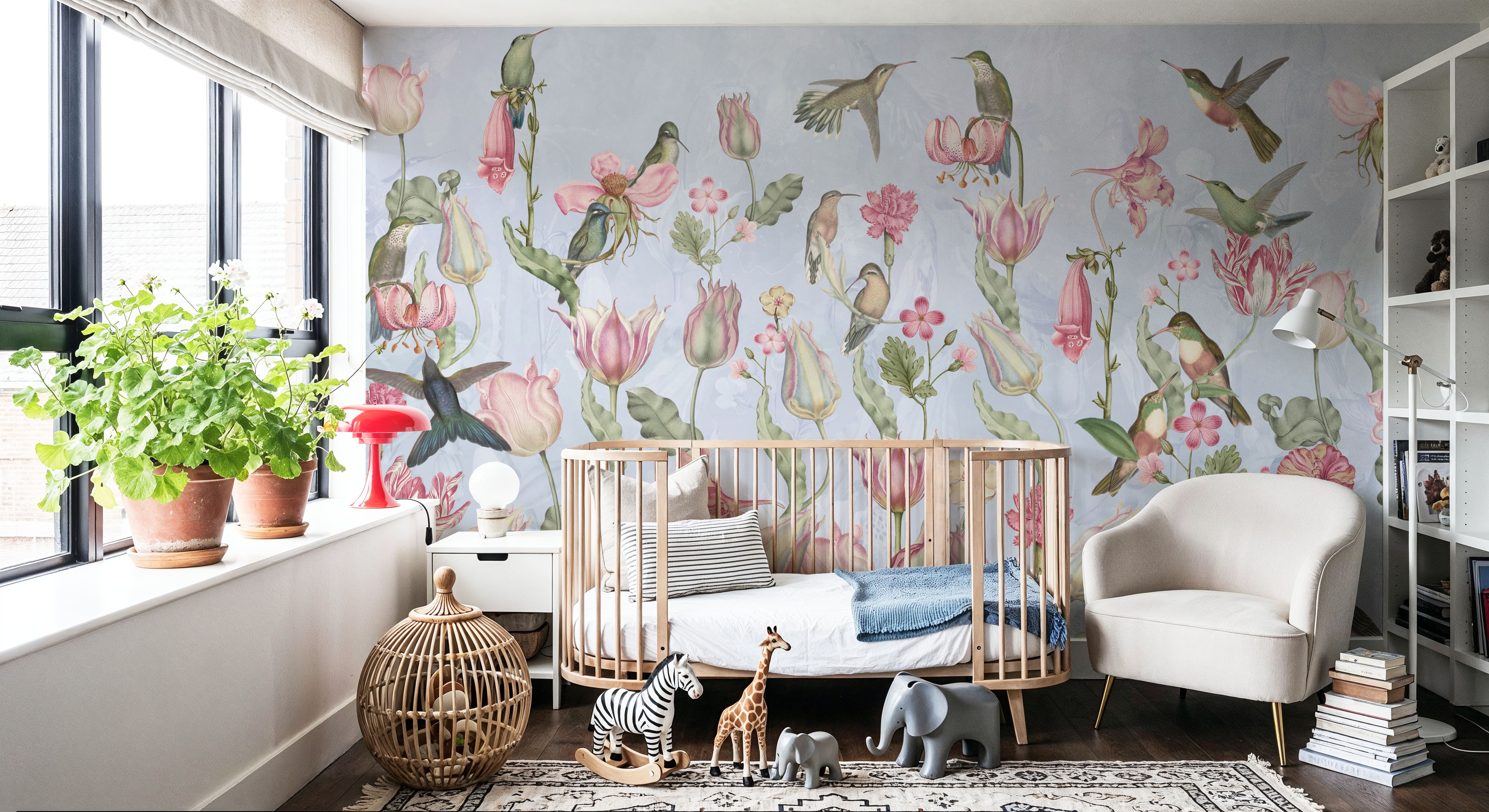 Tulips & Birds, Sky Blue