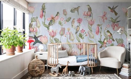 Tulips & Birds, Sky Blue