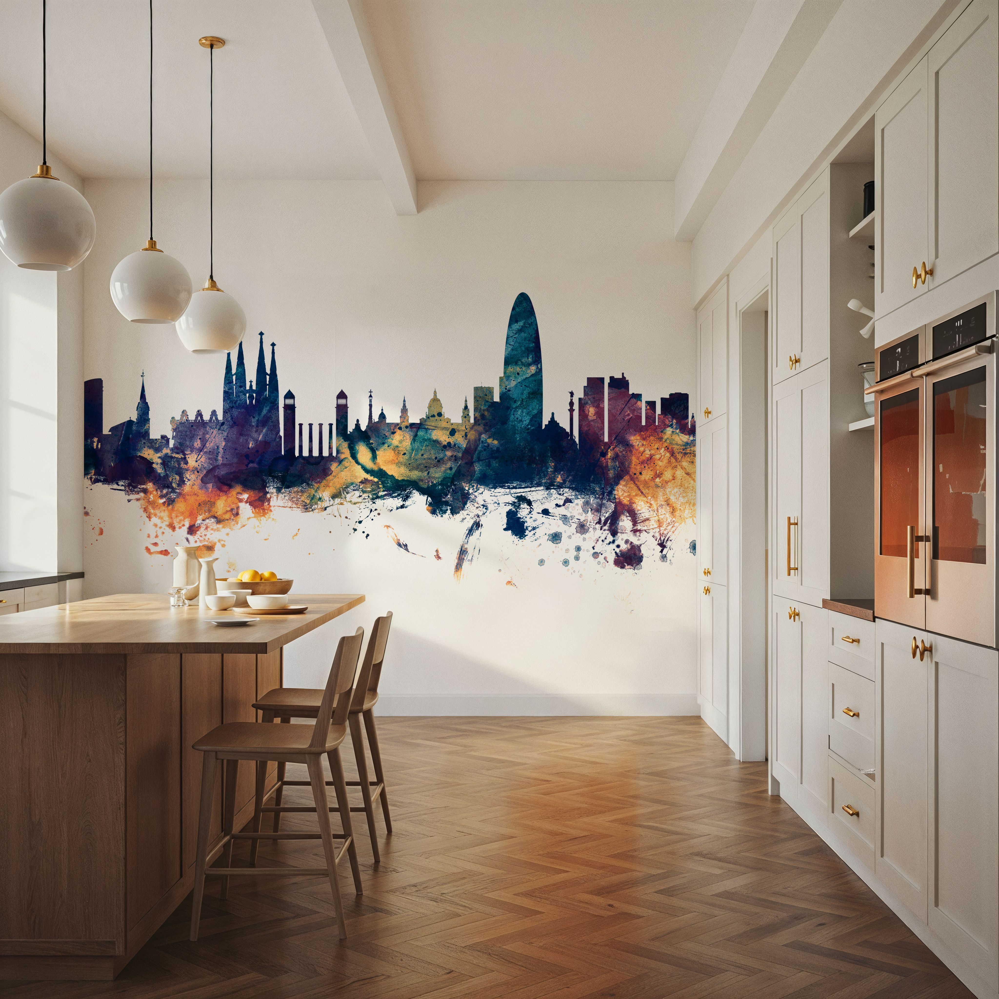 Barcelona Skyline Blue & Bronze