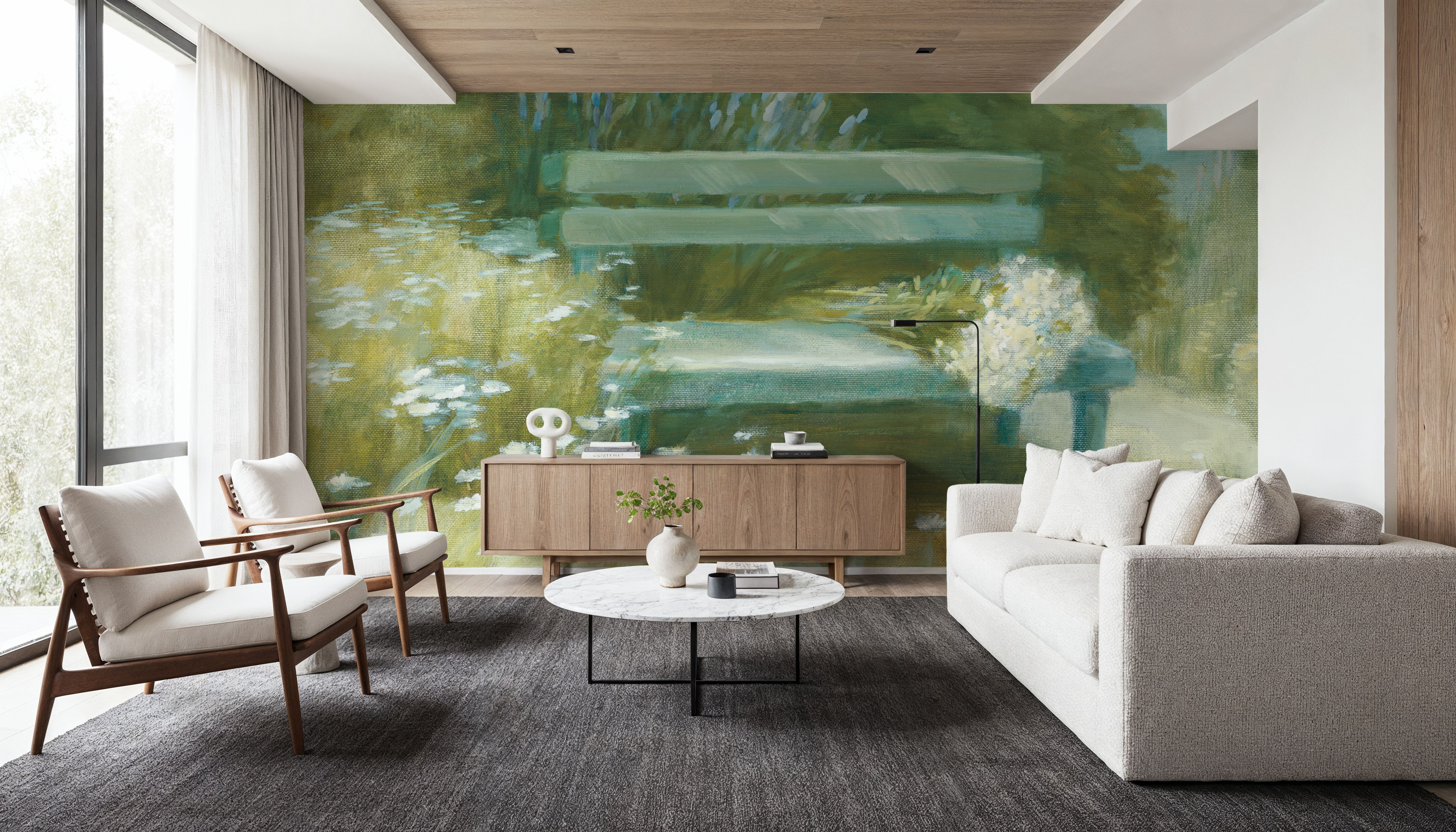 Garden Bench with Daisy Bouquet, Wallpaper