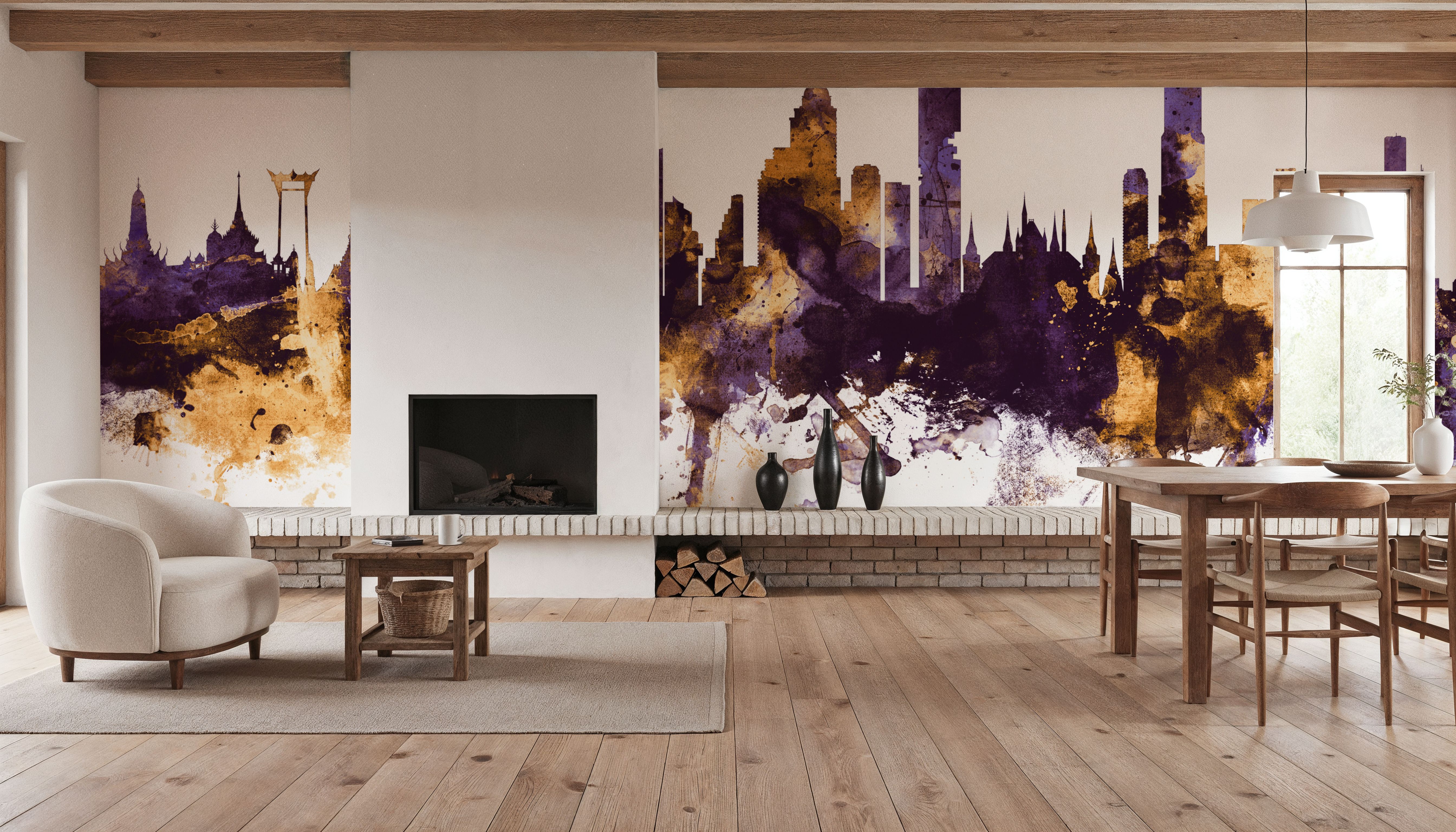 Bangkok Thailand Skyline Purple & Gold, Papier peint