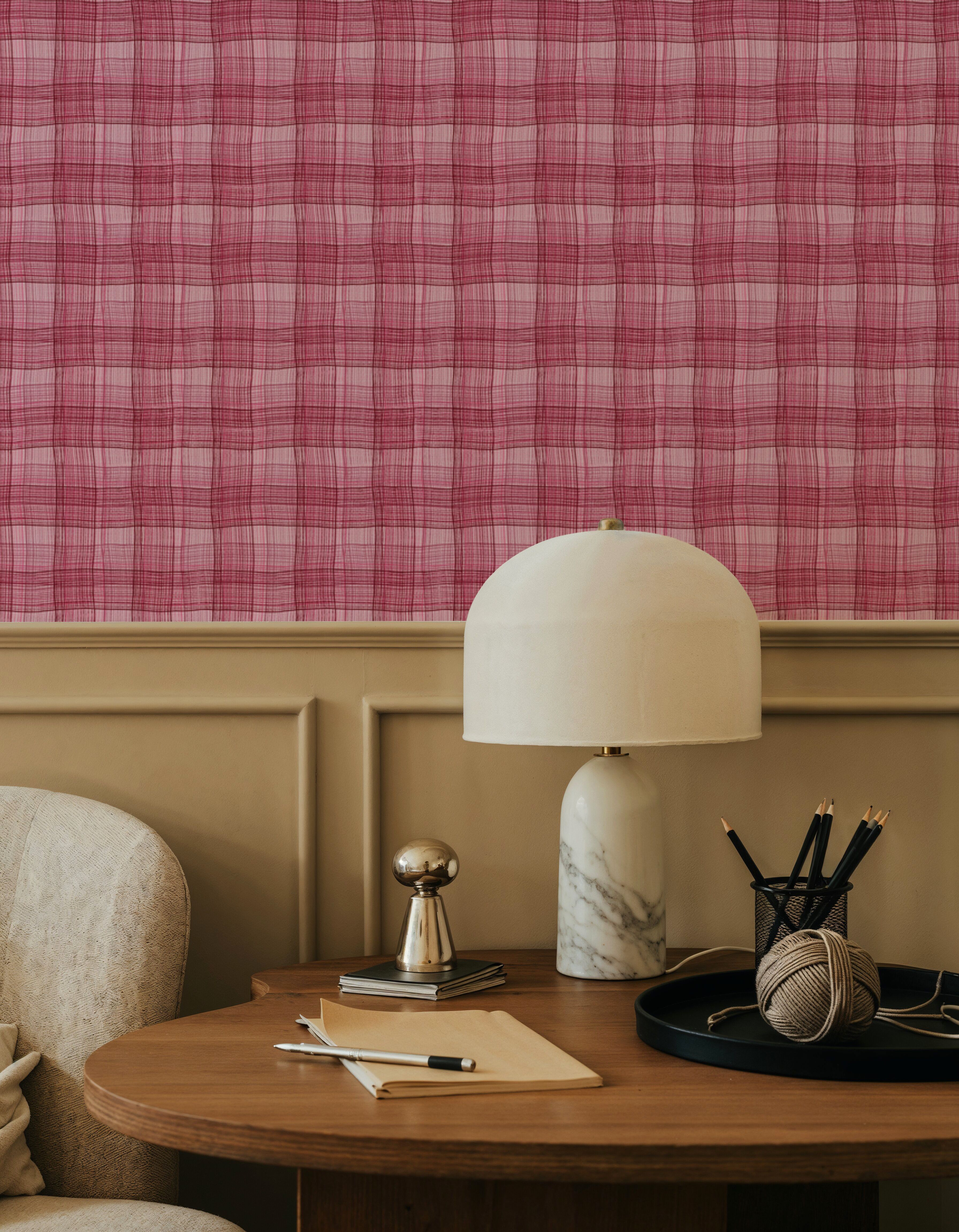 Stripy Gingham, Raspberry