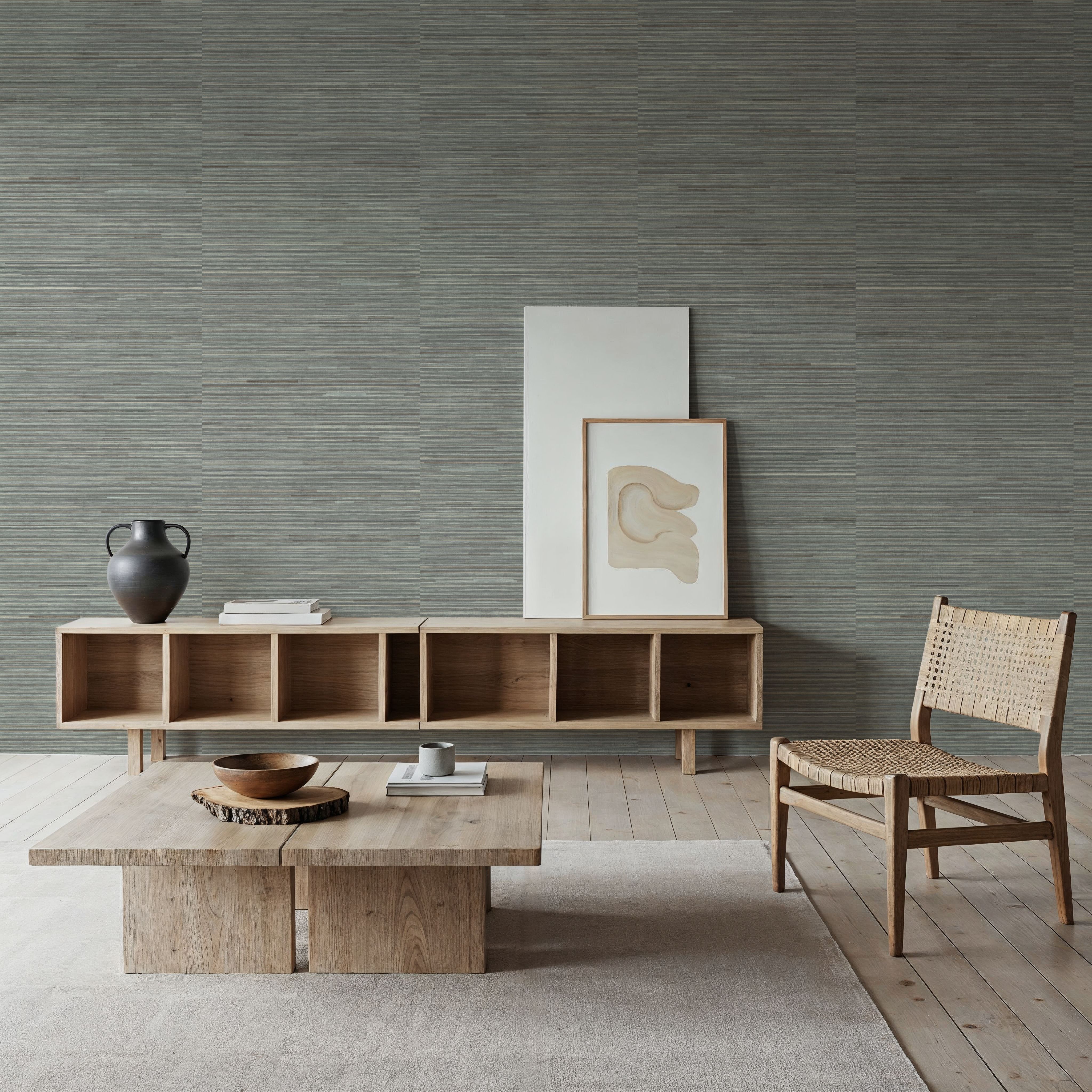 Faux Grasscloth with Visible Seams, Stone Grey