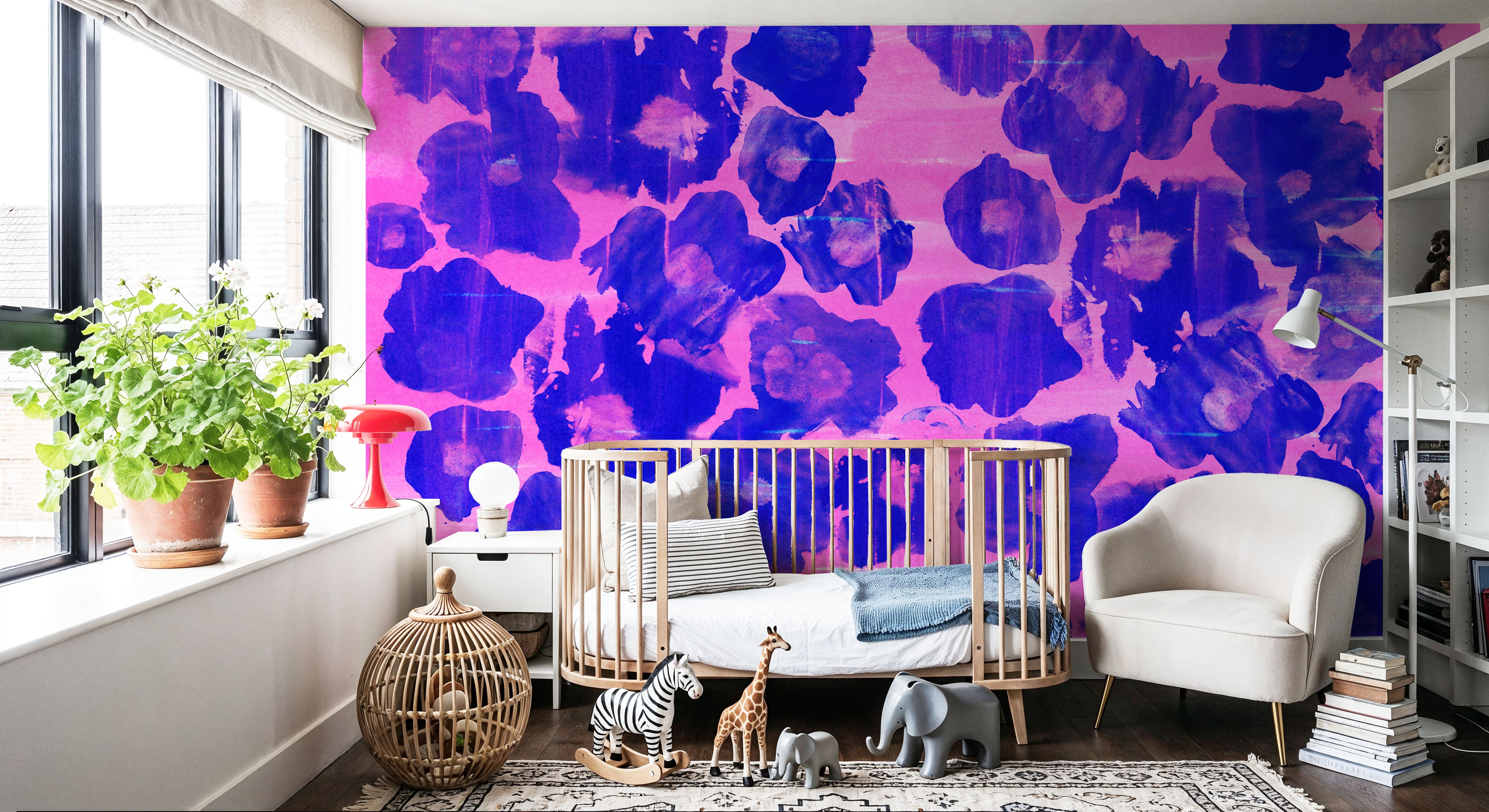 Flower Poufs, Indigo on Pink