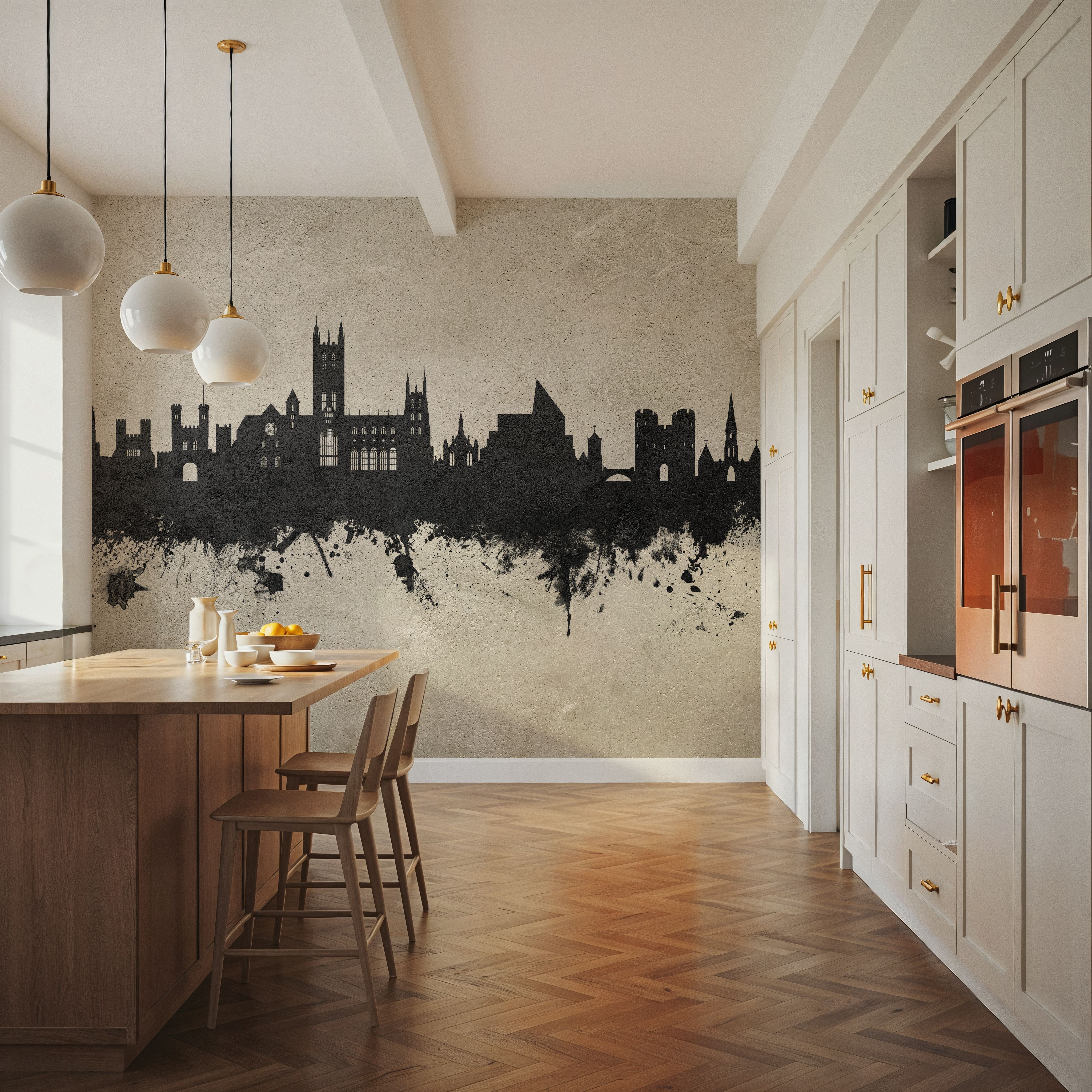 Wall Mural - Canterbury England Skyline Concrete - Architecture Graphics mural wallpaper - Gray - Hallway staircases - Wallism US