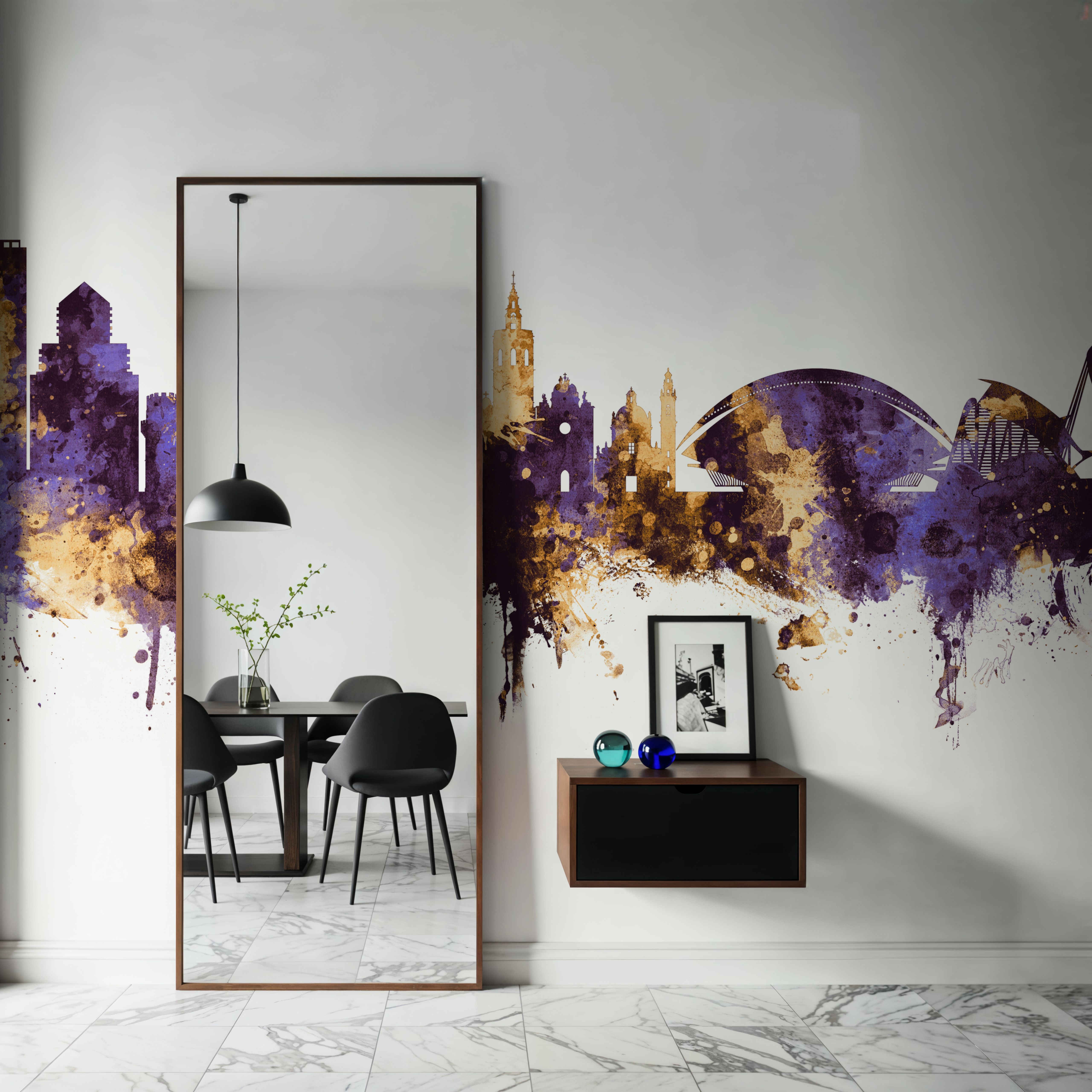 Valencia Spain Skyline Purple & Gold