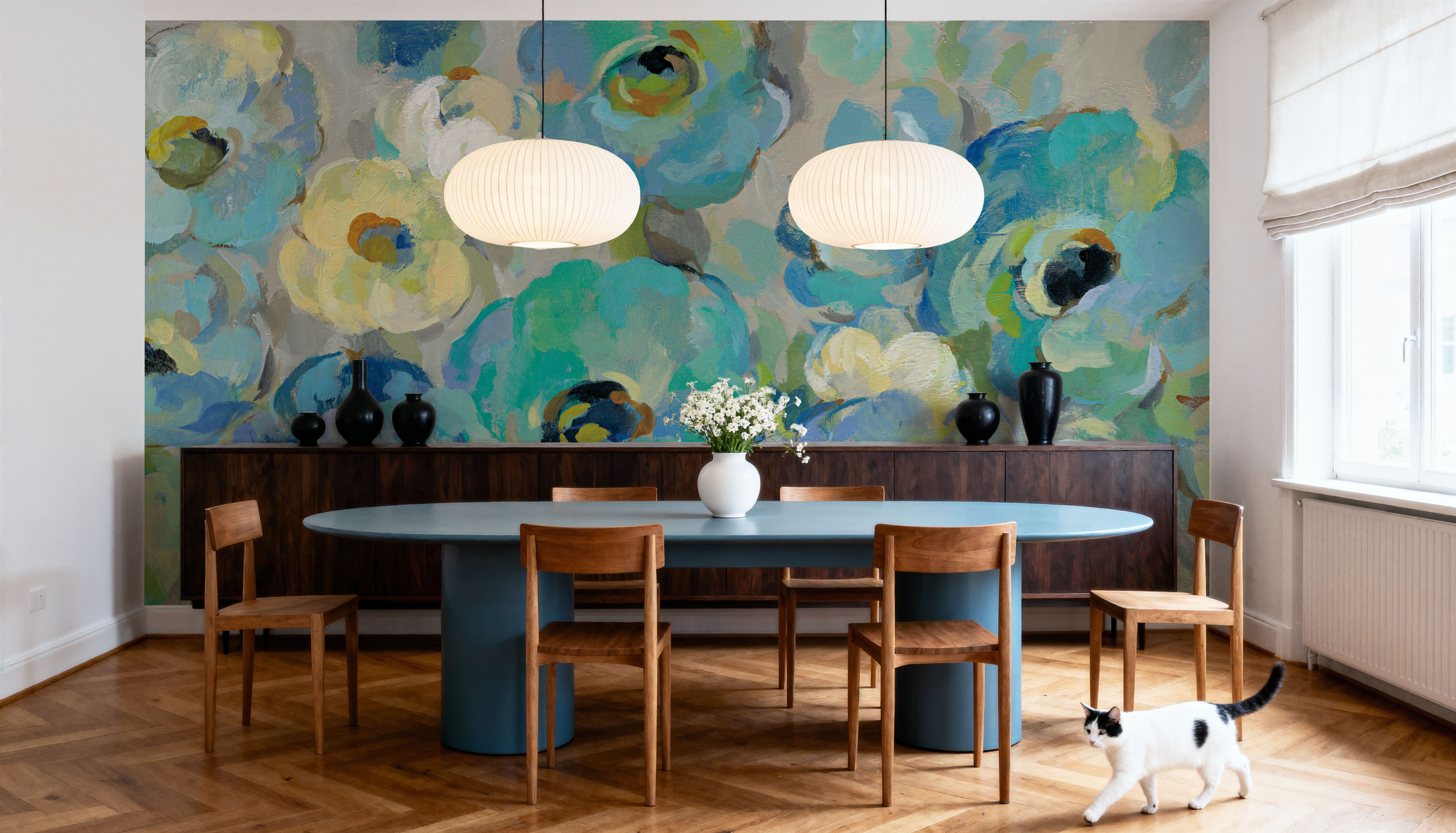 Fresh Teal Flowers, Tapeten