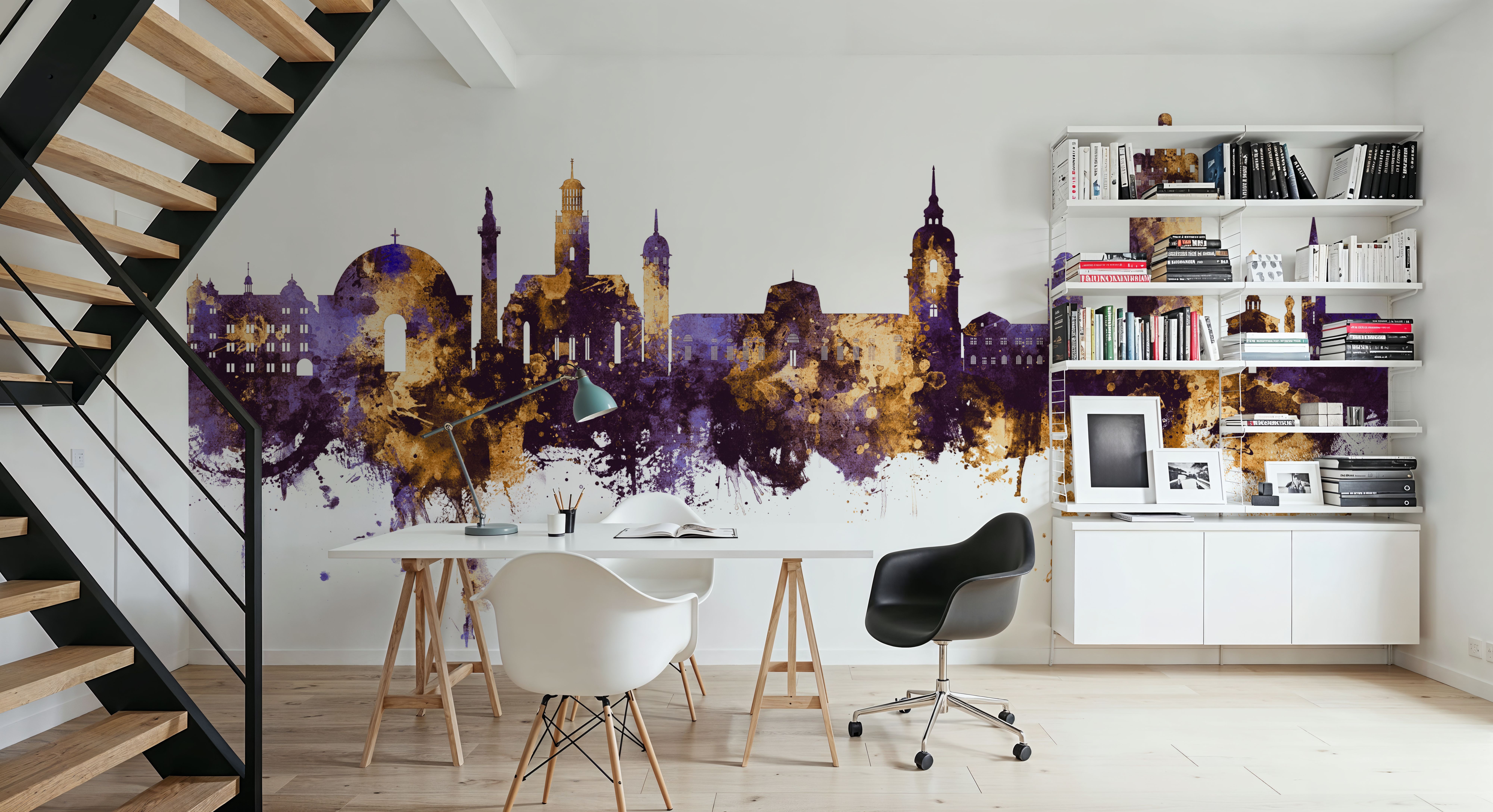 Darmstadt Skyline Purple & Gold, Wallpaper