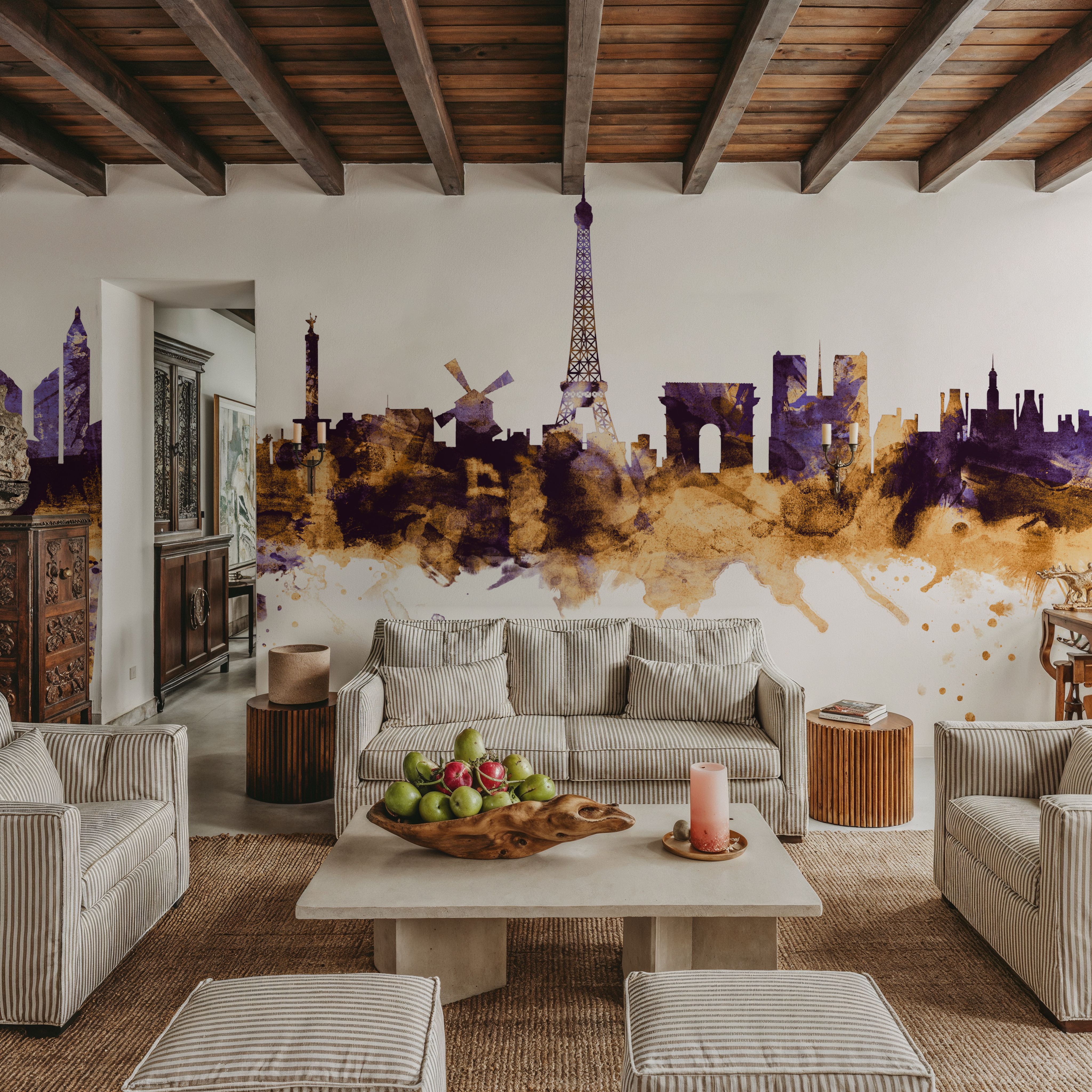 Paris Skyline Purple & Gold