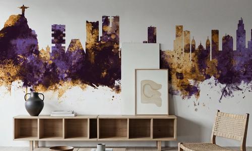 Rio de Janeiro Brazil Skyline Purple & Gold