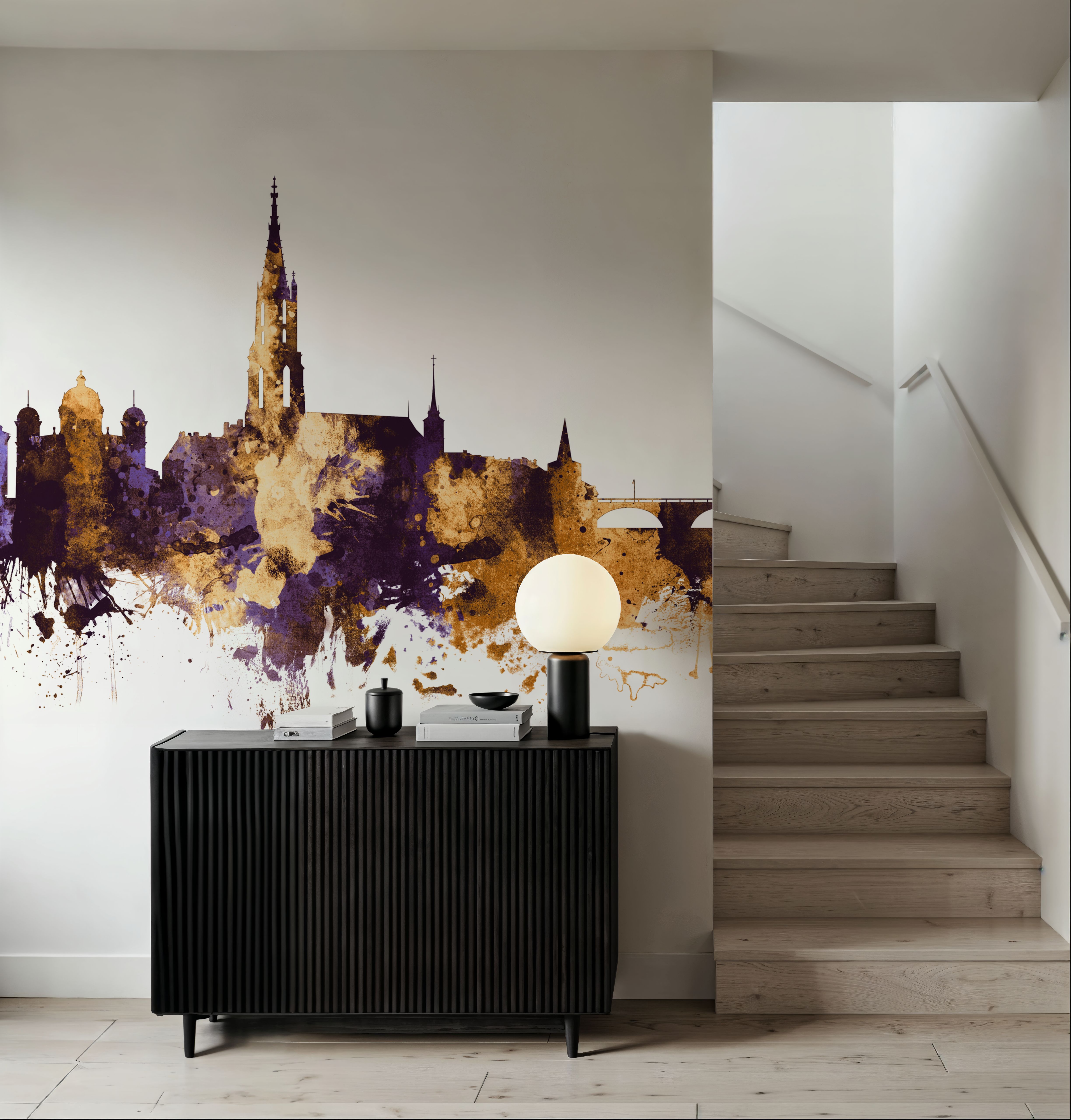 Bern Switzerland Skyline Purple & Gold