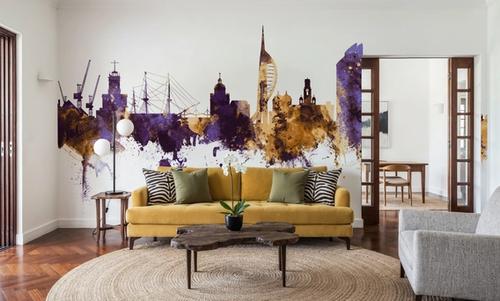 Portsmouth England Skyline Purple & Gold