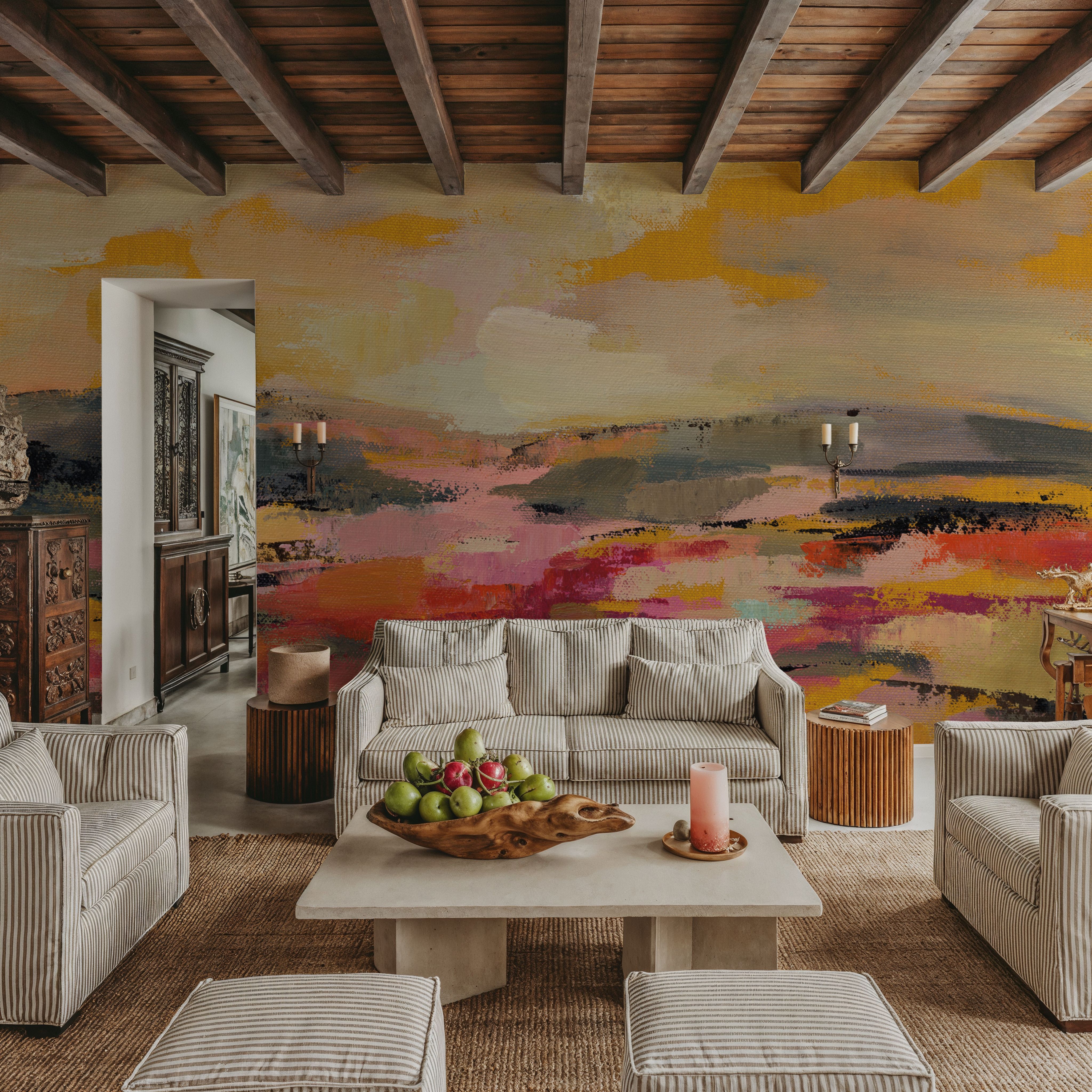 Wall Mural - Glorious Summer I - Abstract Horizon mural wallpaper - Yellow - Hallway staircases - Wallism US - Premium, Textured or Peel & Stick