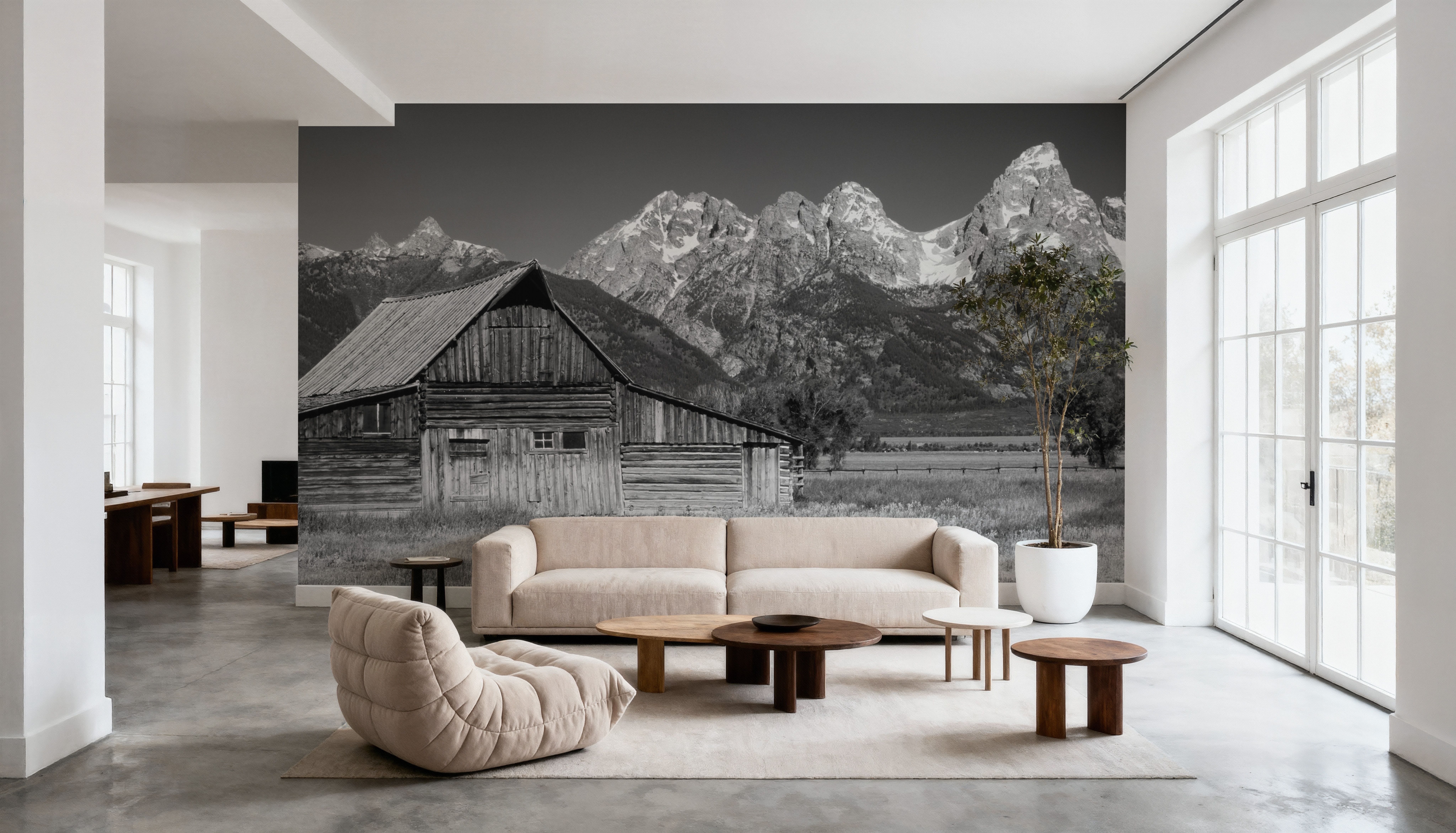 Mountain Homestead Black & White, Wallpaper