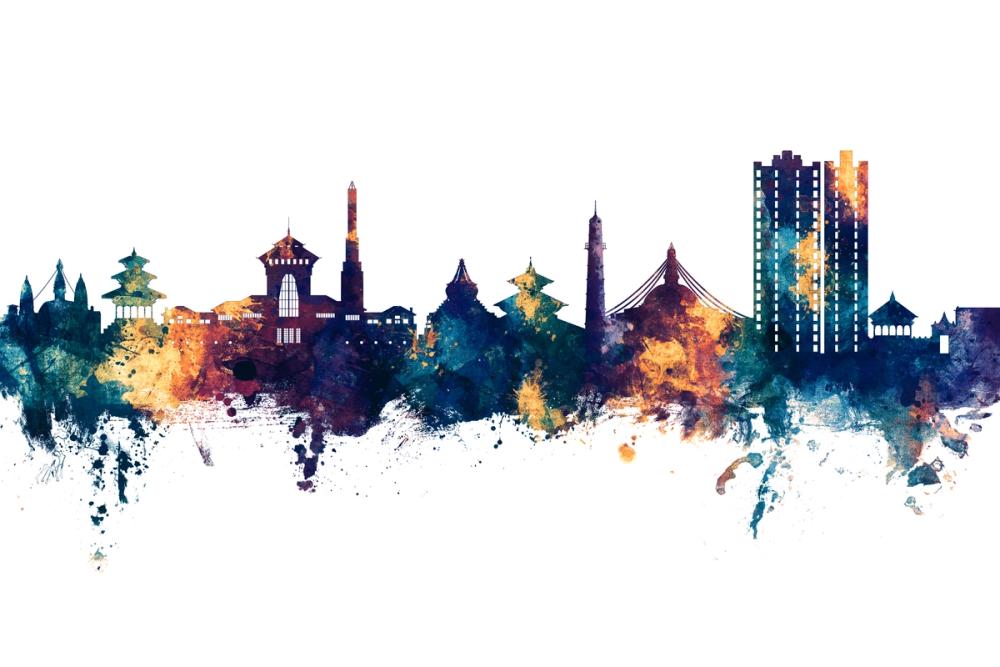 Kathmandu Nepal Skyline Blue & Bronze