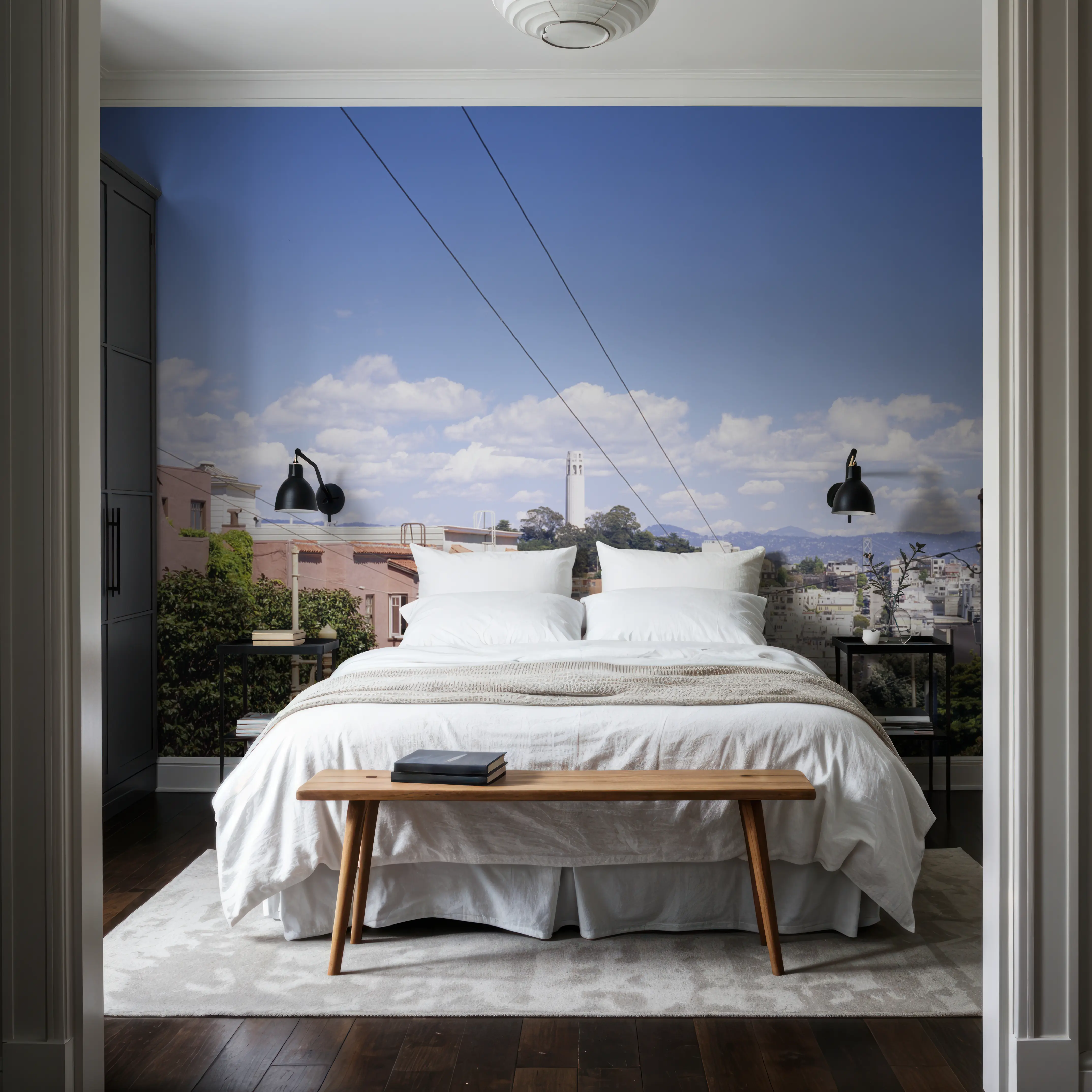 Fotobehang - Urban Palette - Architectuur Landschappen Mural - Blauw - Slaapkamers - Wallism België - Zelfklevend of Vliesbehang