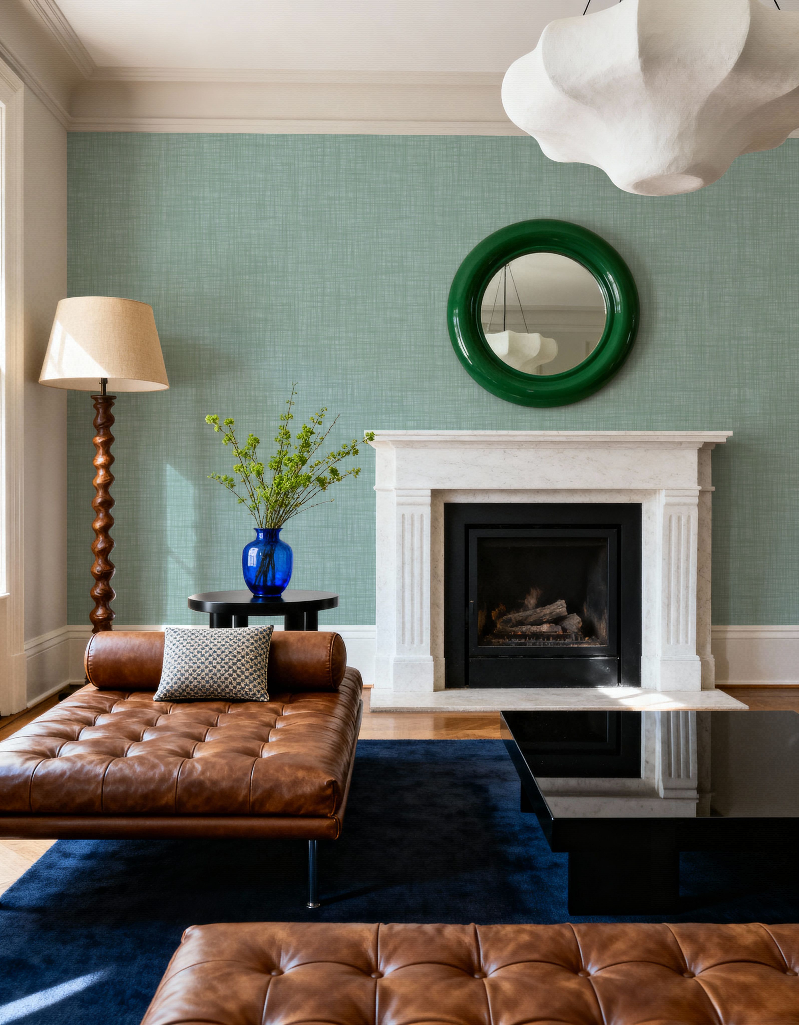 Mottled Linen Effect, Robin's Egg, Wallpaper