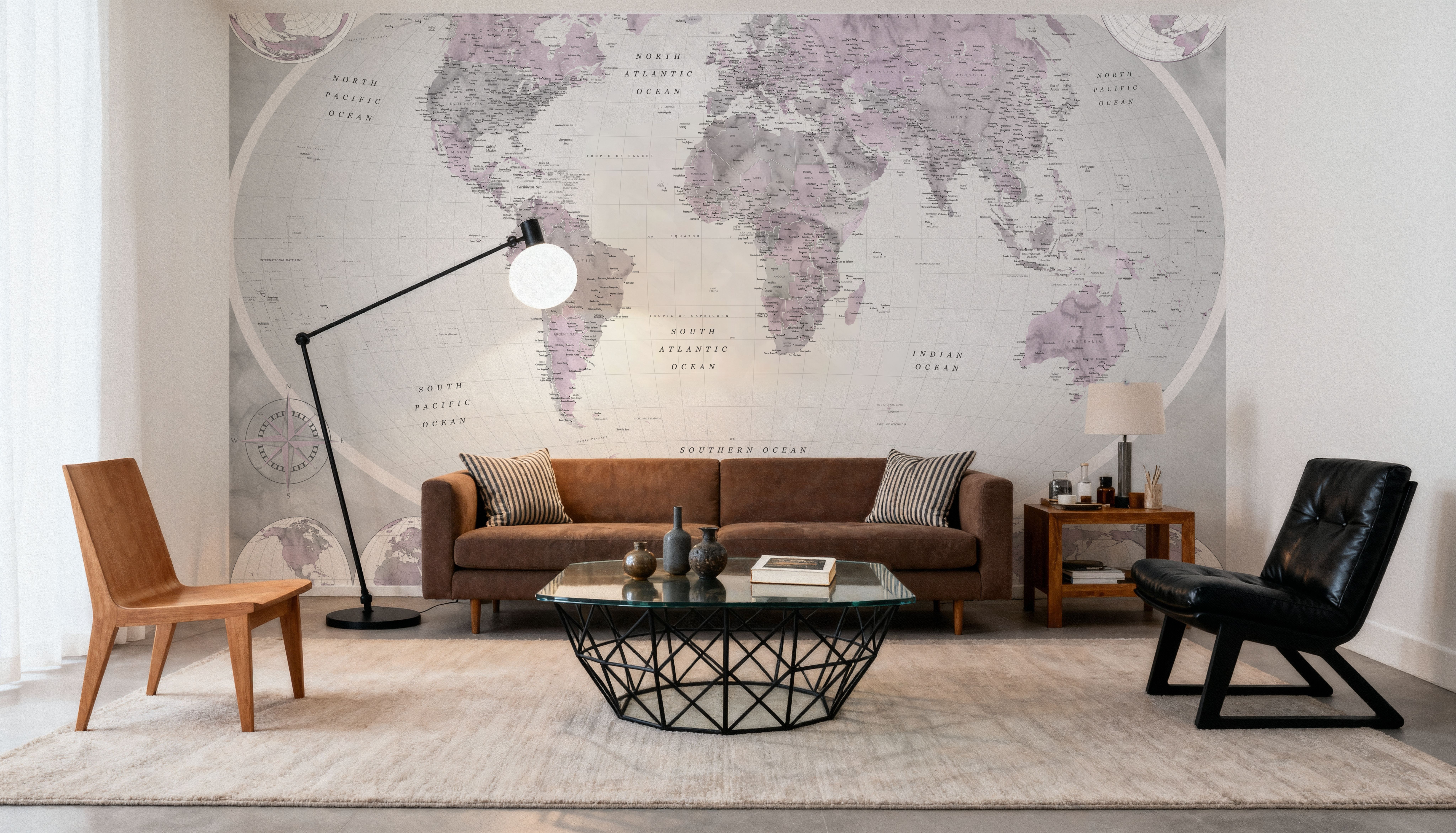 World Map Atlas Pink