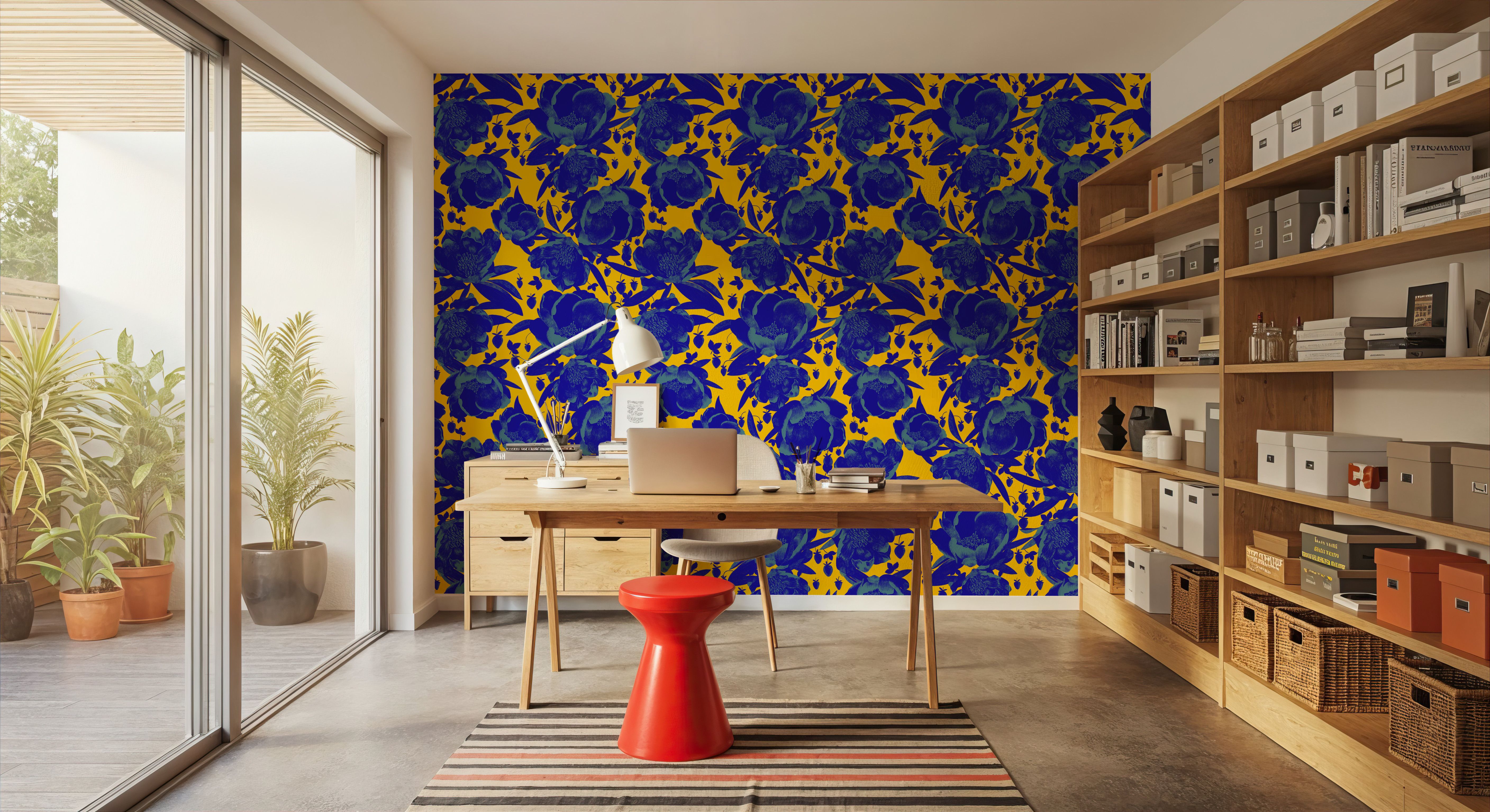 Pop Peonies, Yellow & Blue