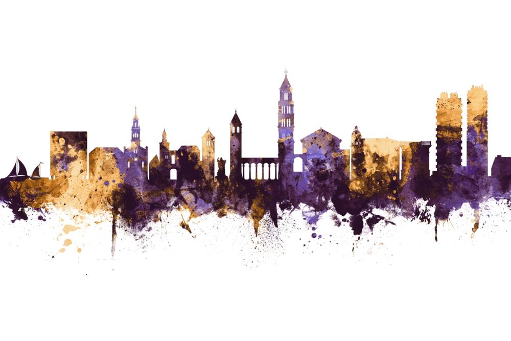 Split Croatia Skyline Purple & Gold