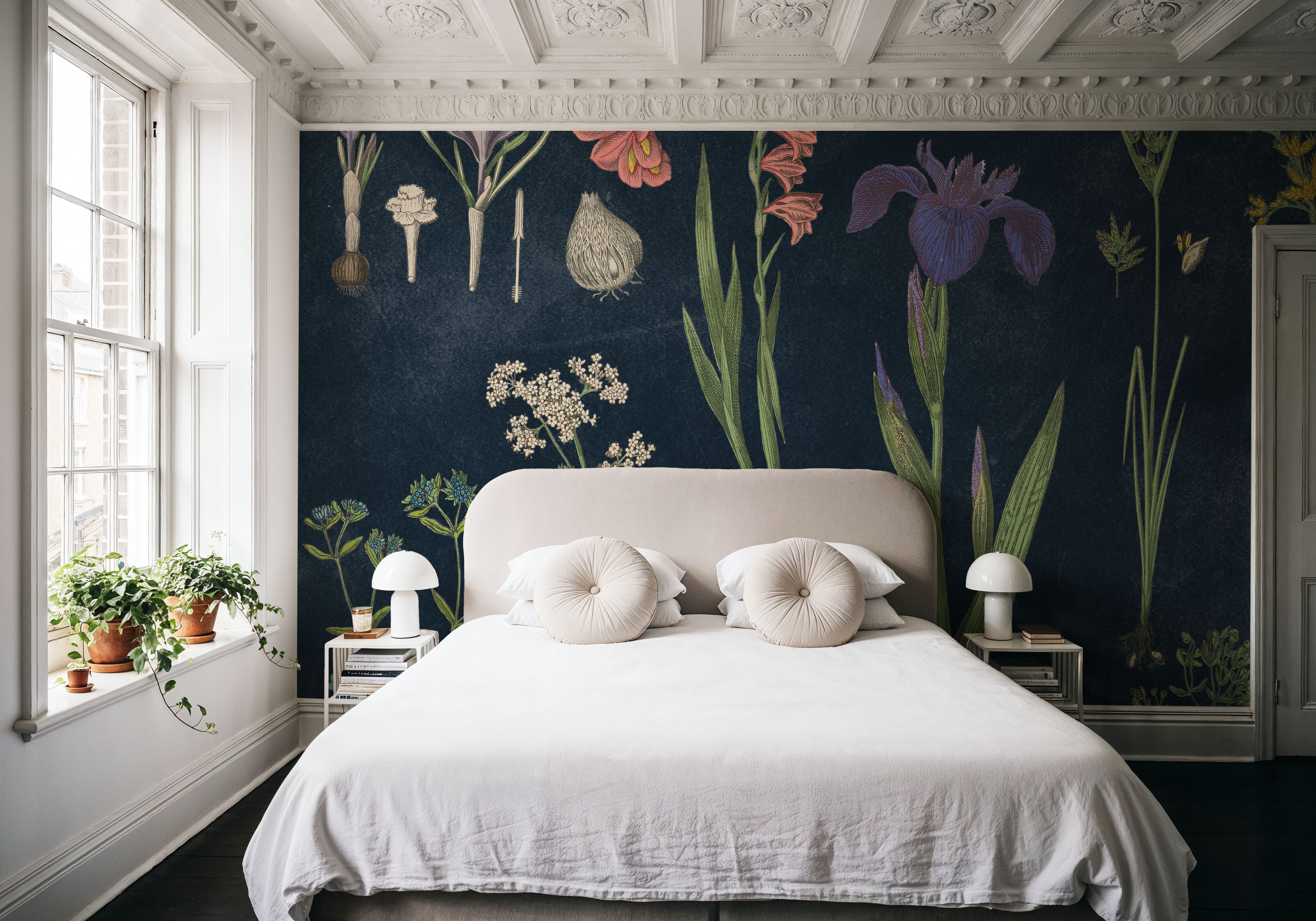 Botanical Floral Chart II Dark Blue