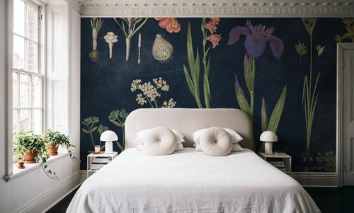 Botanical Floral Chart II Dark Blue