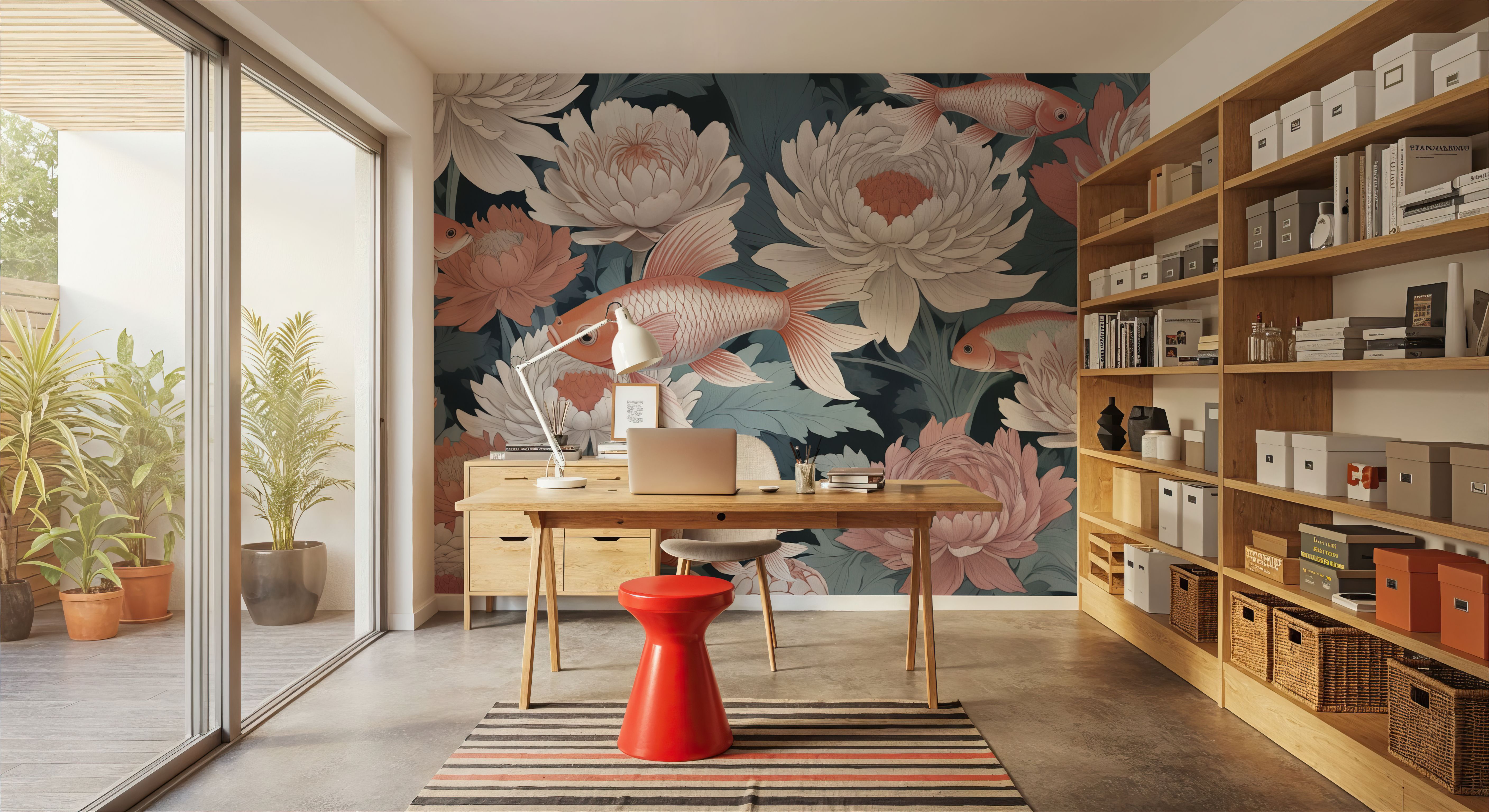 Dancing Fish, Peach on Teal