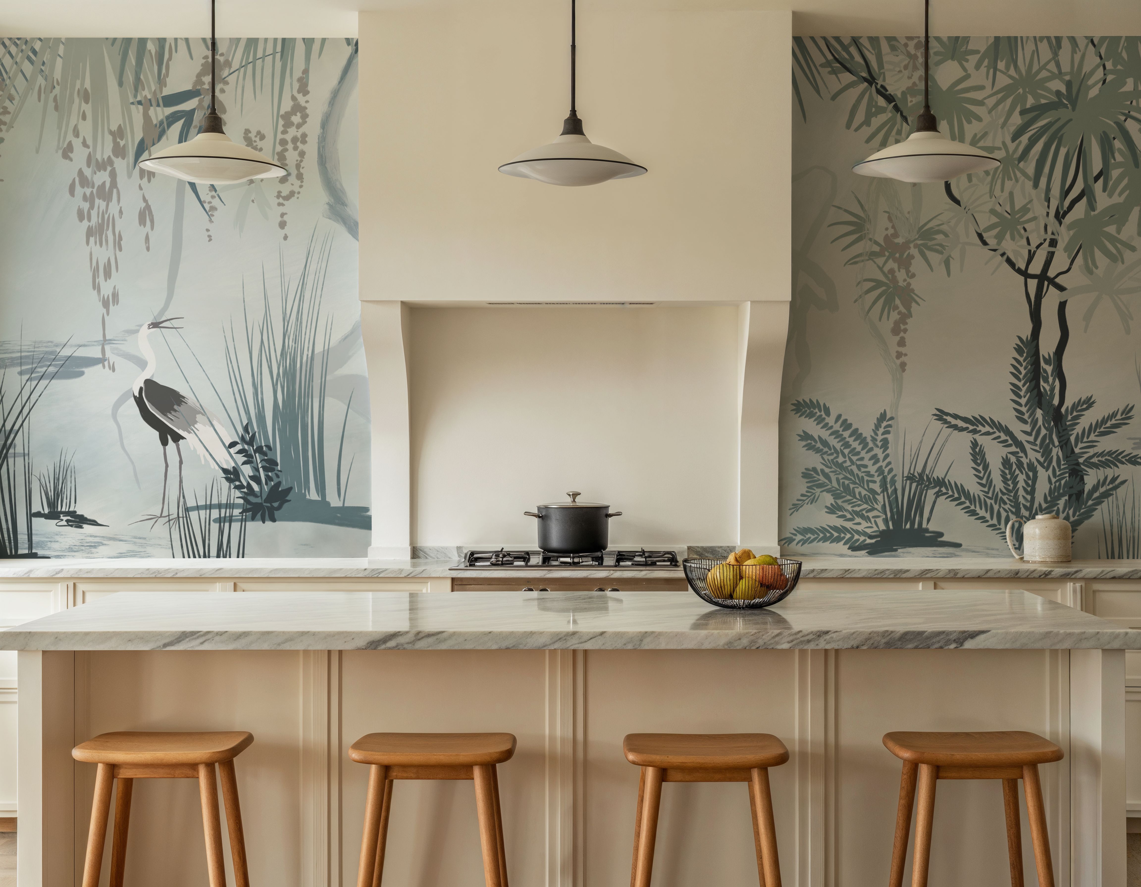 Painted Herons Scenery, Mineral Green