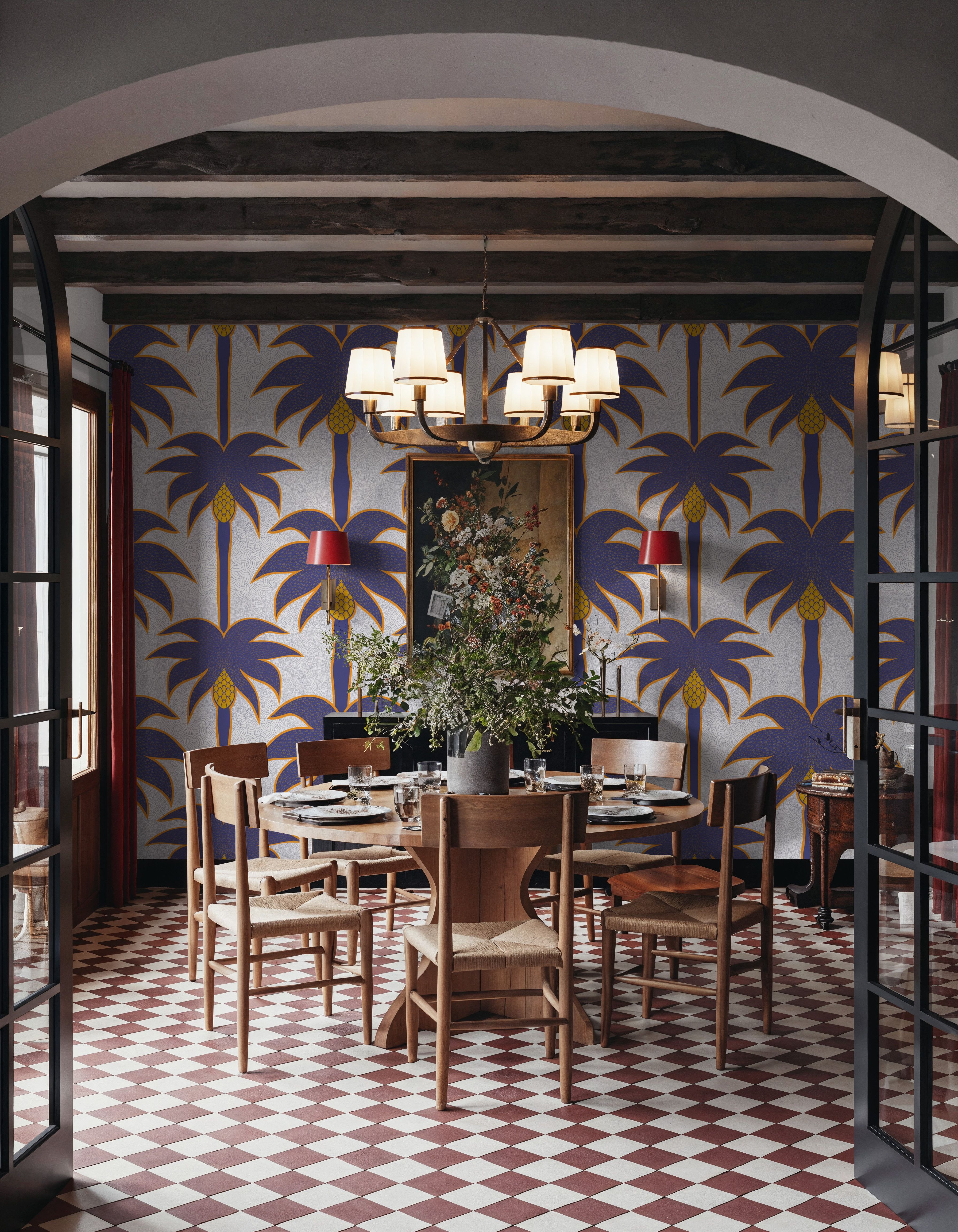 Graphic Palms, Violet, Wallpaper