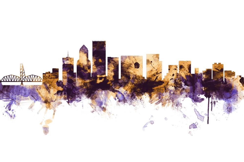 Portland Oregon Skyline Purple & Gold