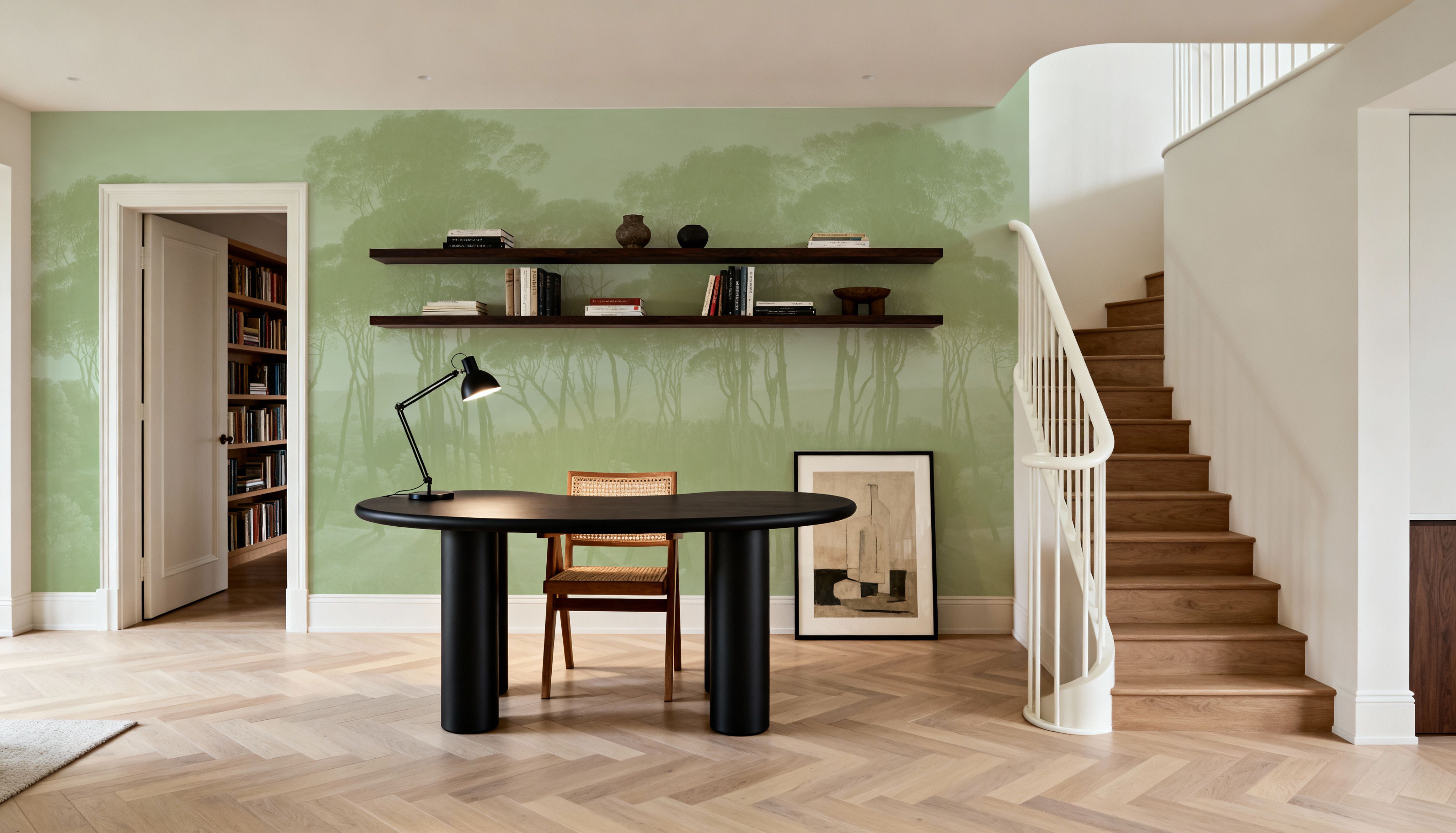 Mediterranean Pine Landscape, Pistachio, Wallpaper