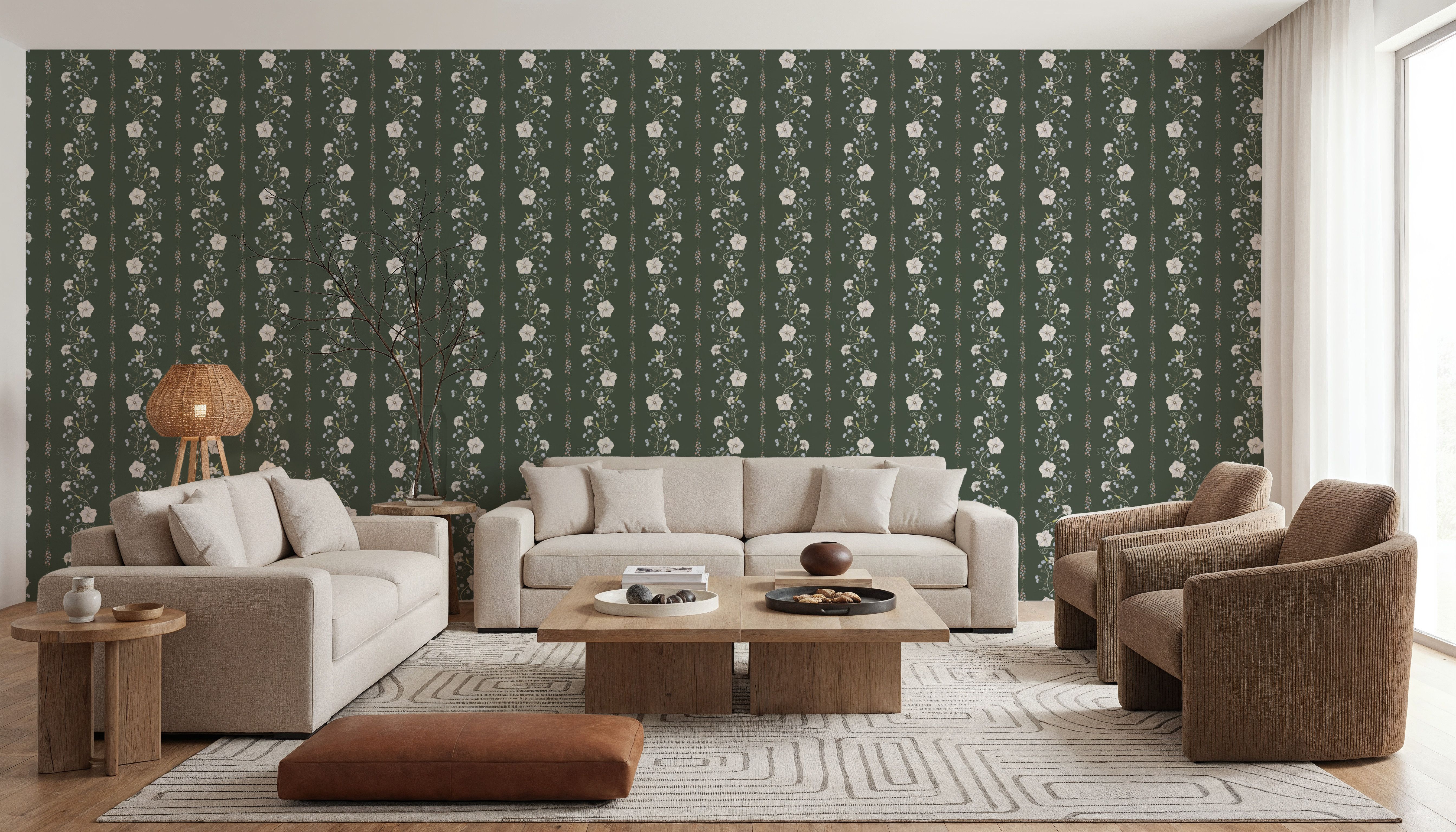 Trailing Flower Stripe, Soft Green