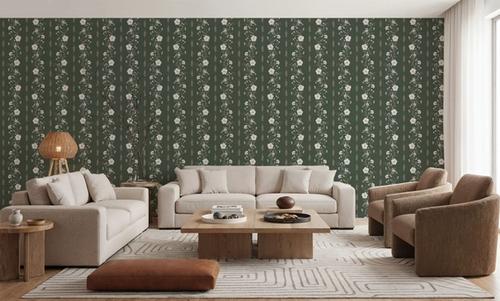 Trailing Flower Stripe, Soft Green