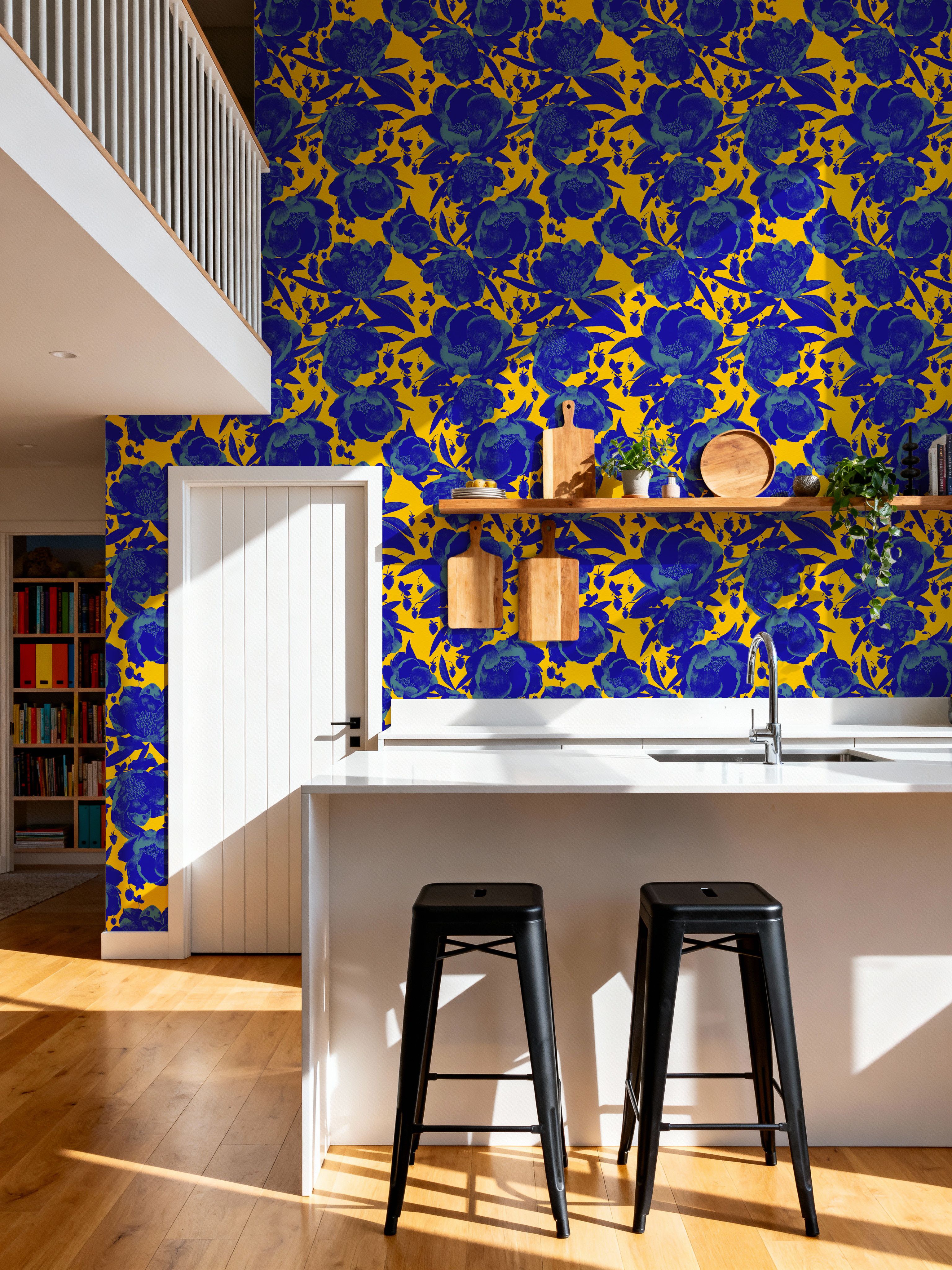 Pop Peonies, Yellow & Blue