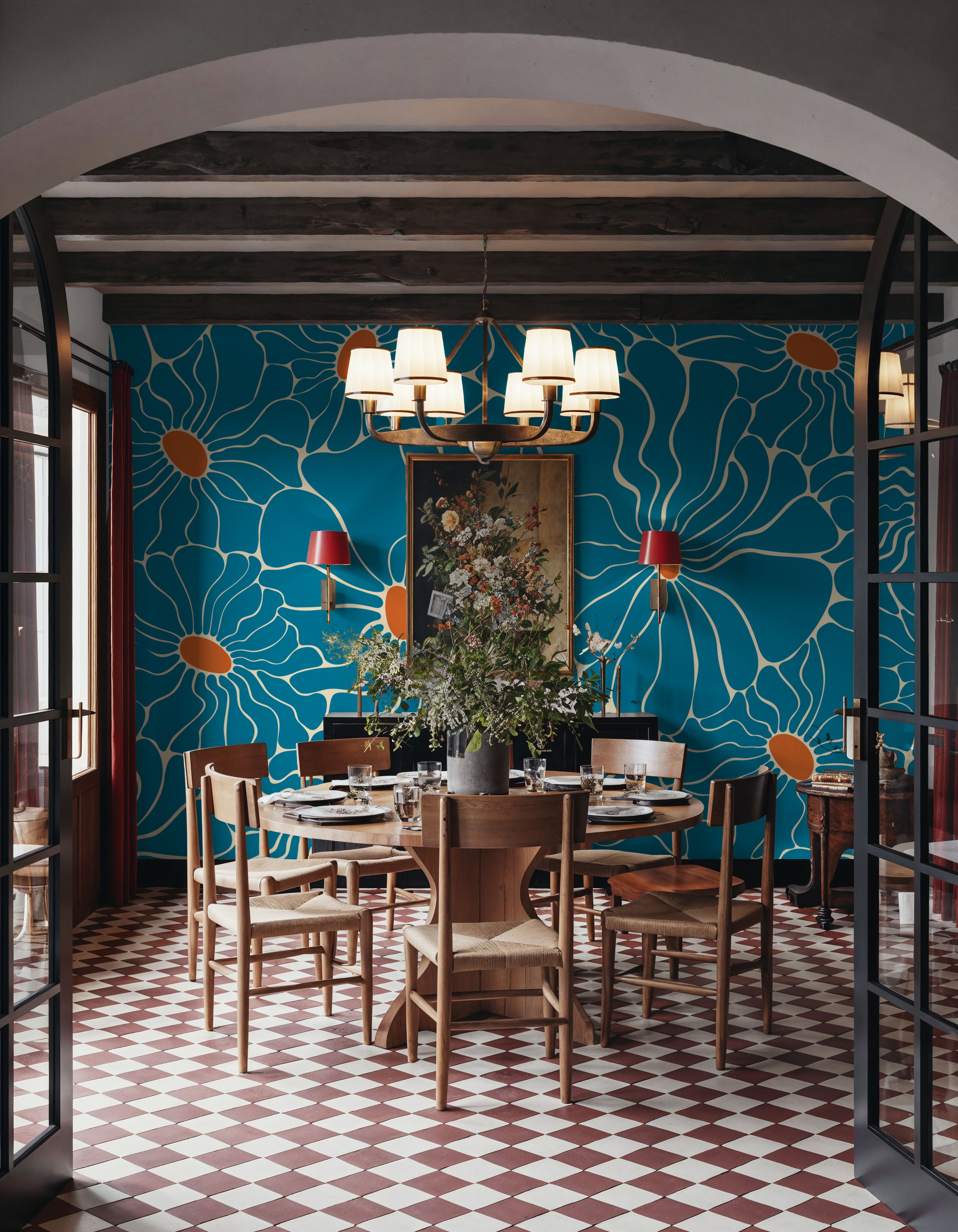 Cool Fluid Flowers Mural, Turqouise