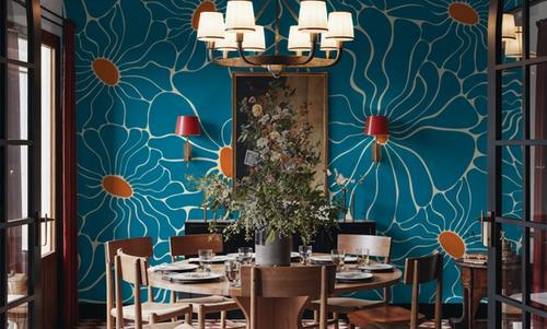 Cool Fluid Flowers Mural, Turqouise