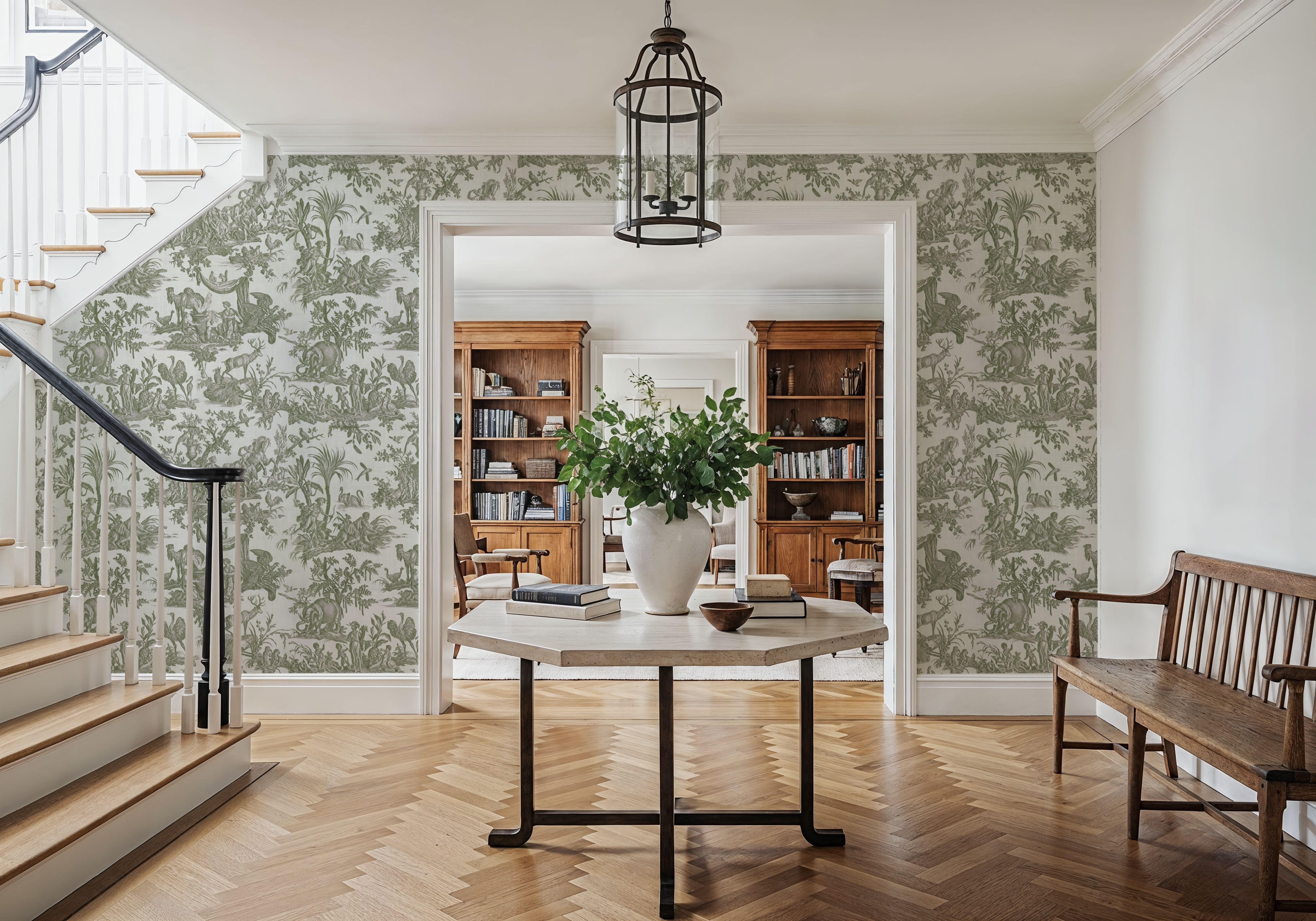 Patinated Linen Toile de Jouy, Olive