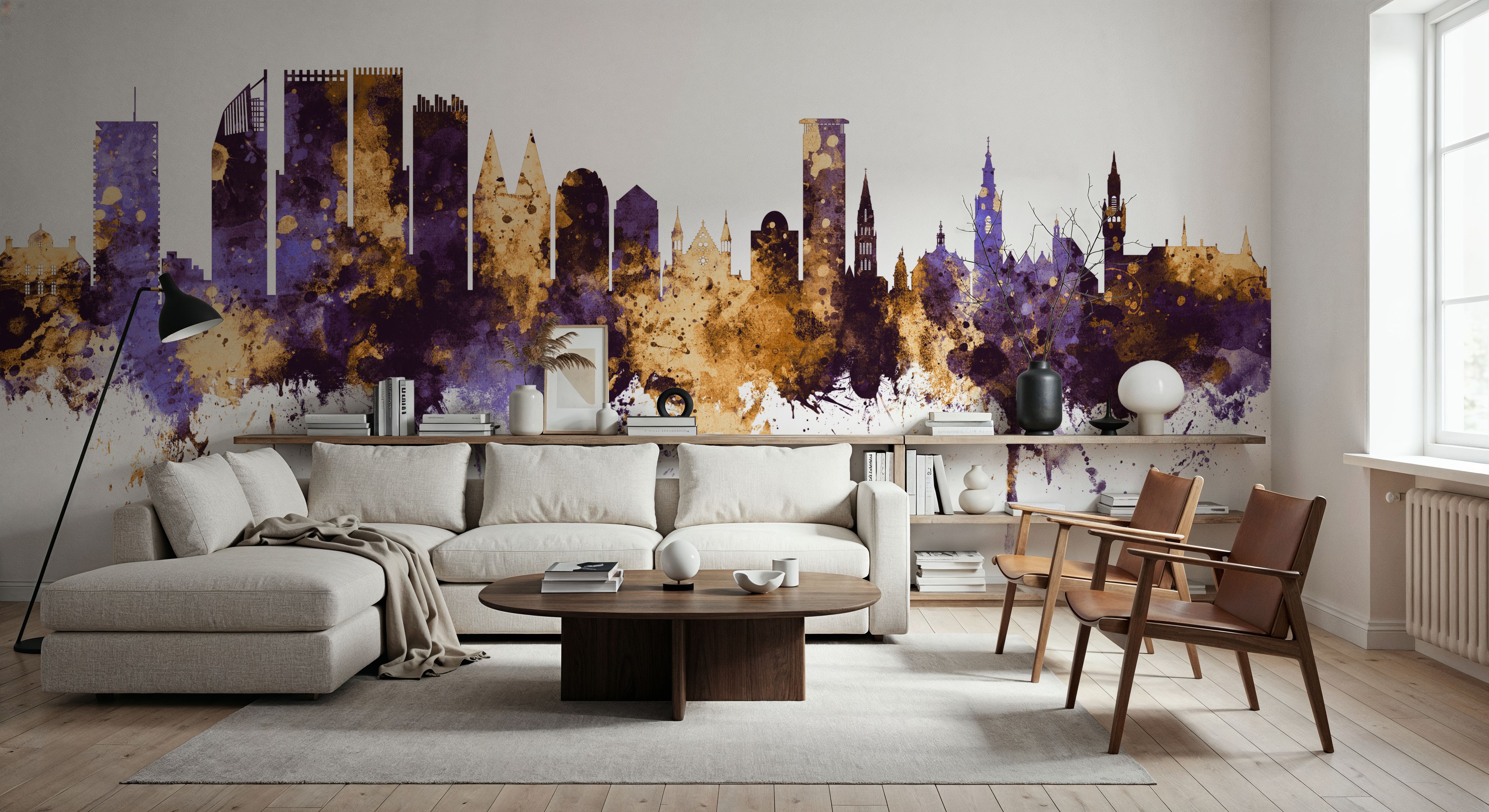 The Hauge Netherlands Skyline Purple & Gold