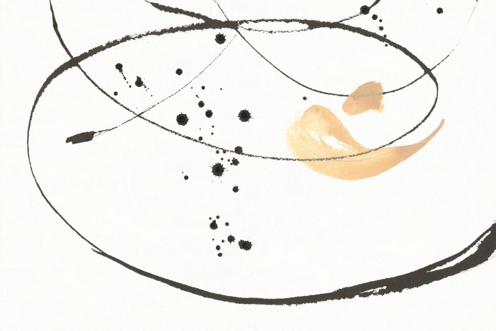 Line drawing in black with golden gesture