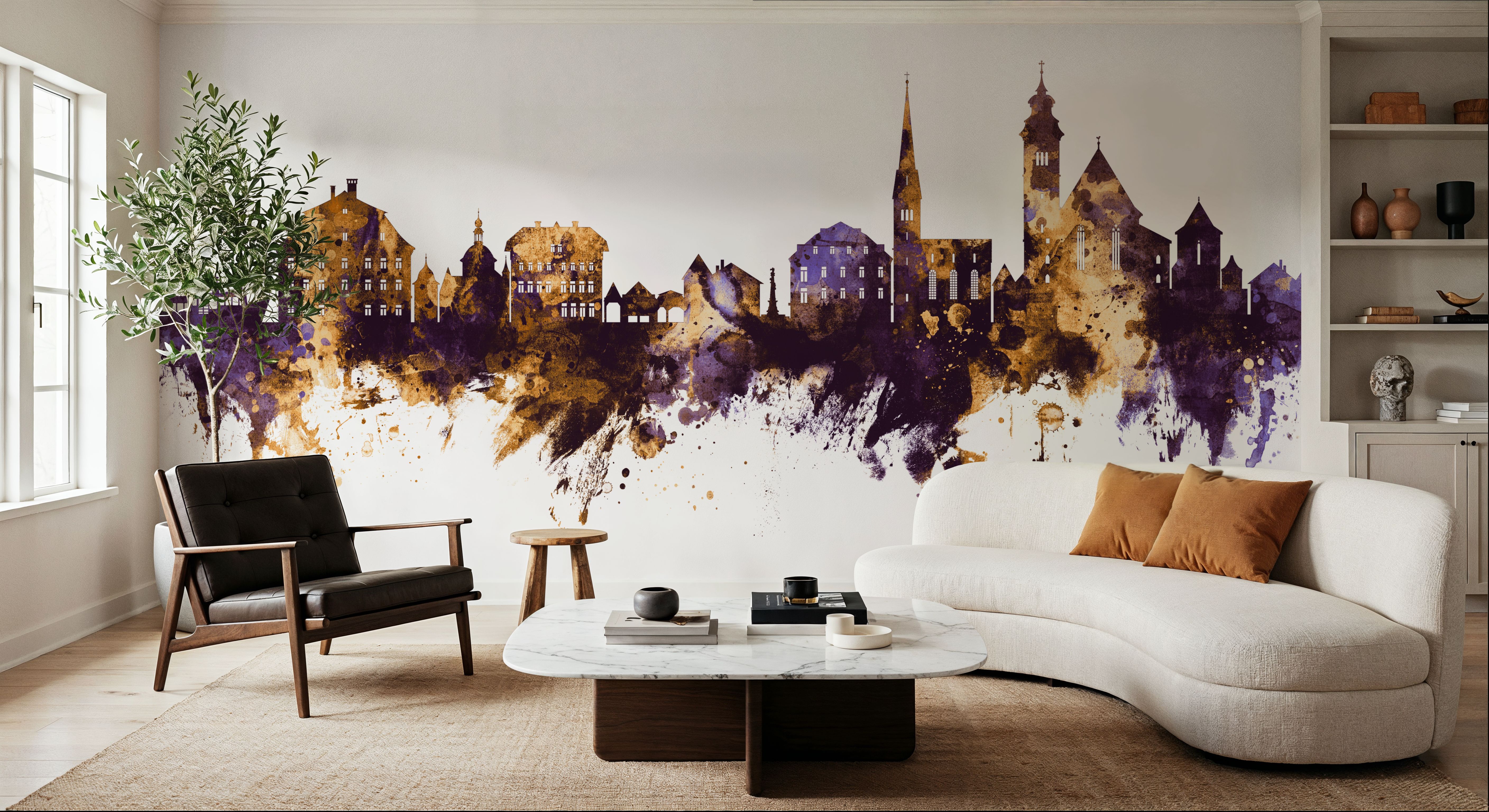 Hallstatt Austria Skyline Purple & Gold, Wallpaper