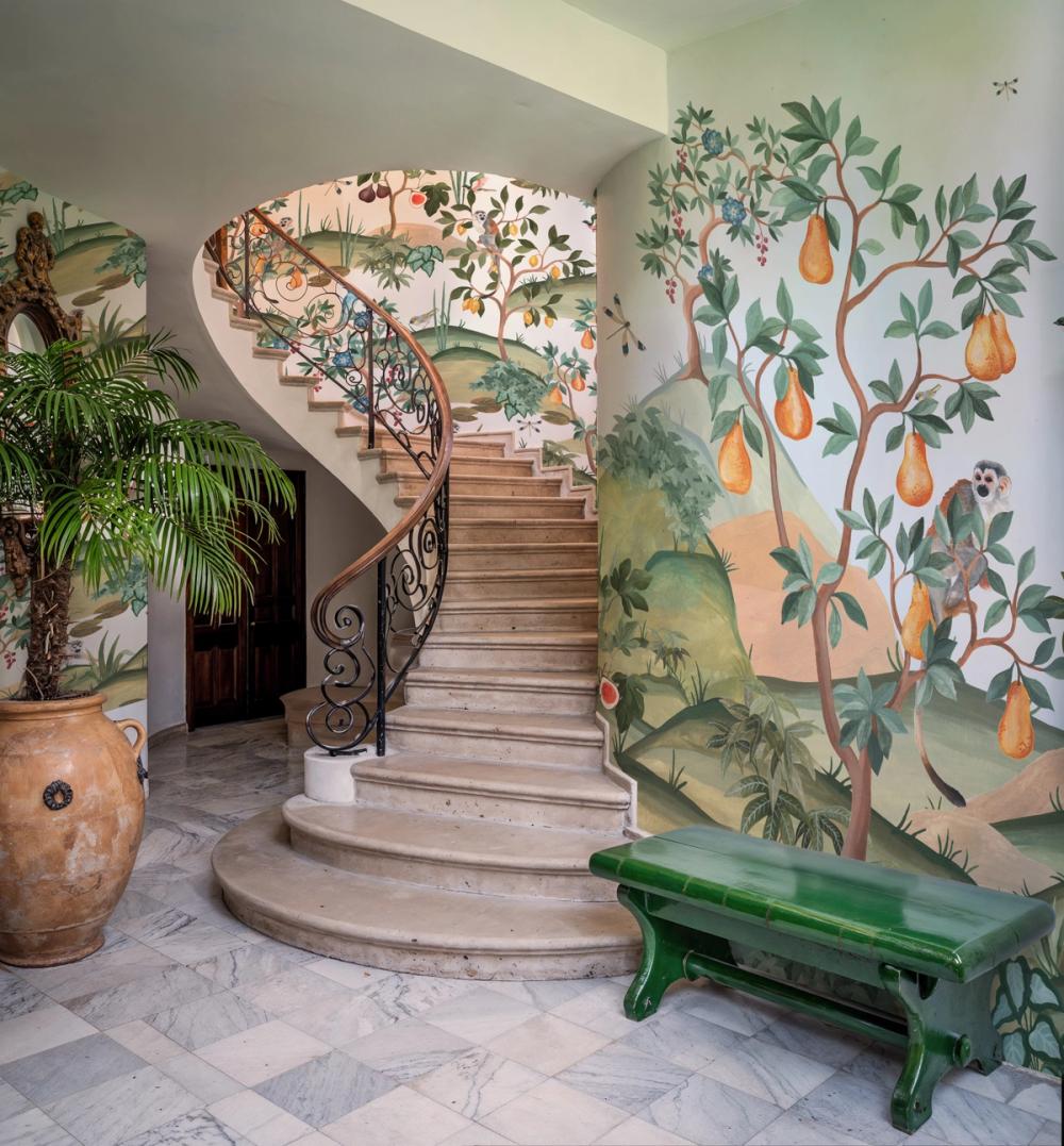 spa staircase with mural