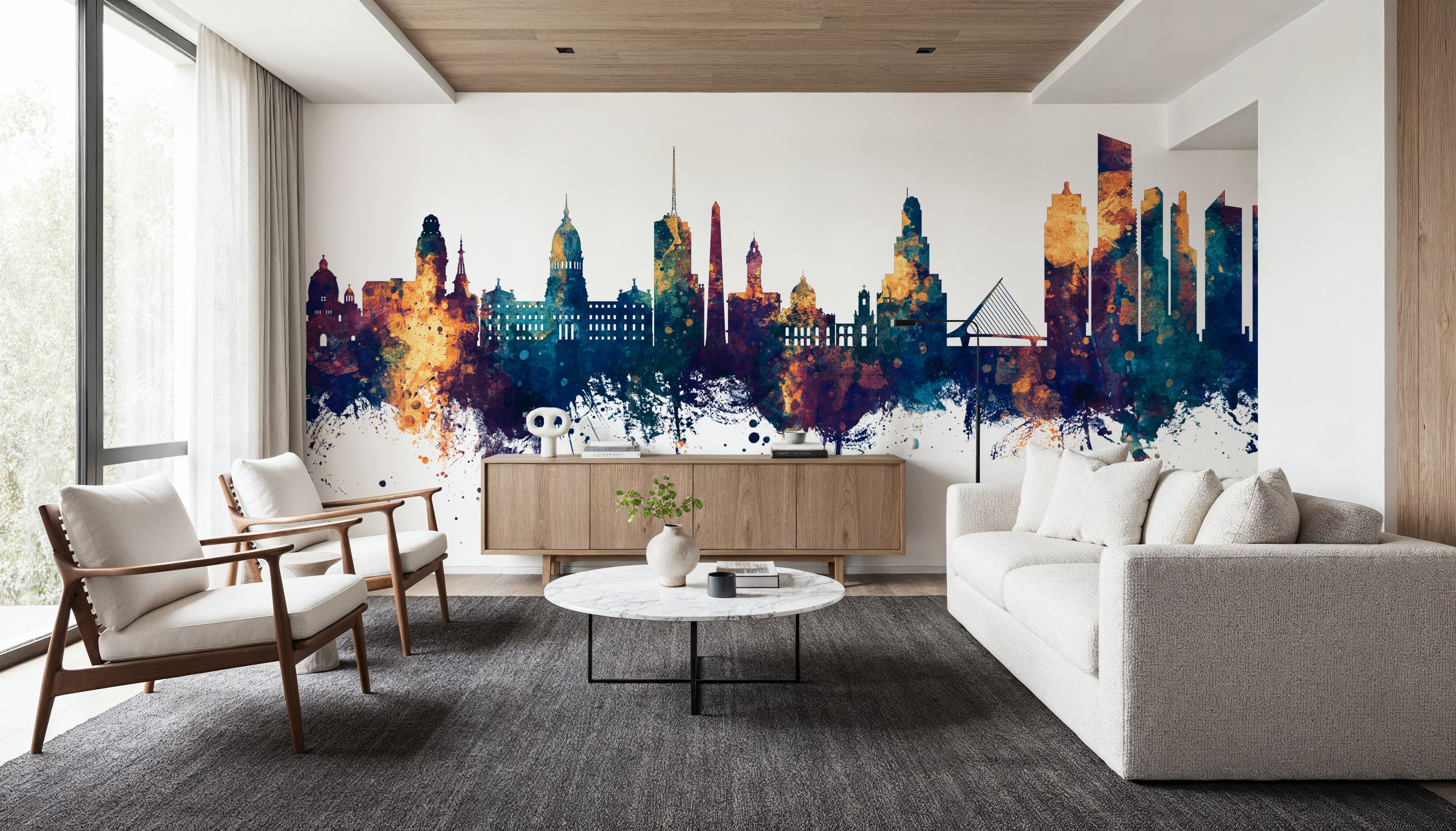 Buenos Aires Argentina Skyline Blue & Bronze, Wallpaper