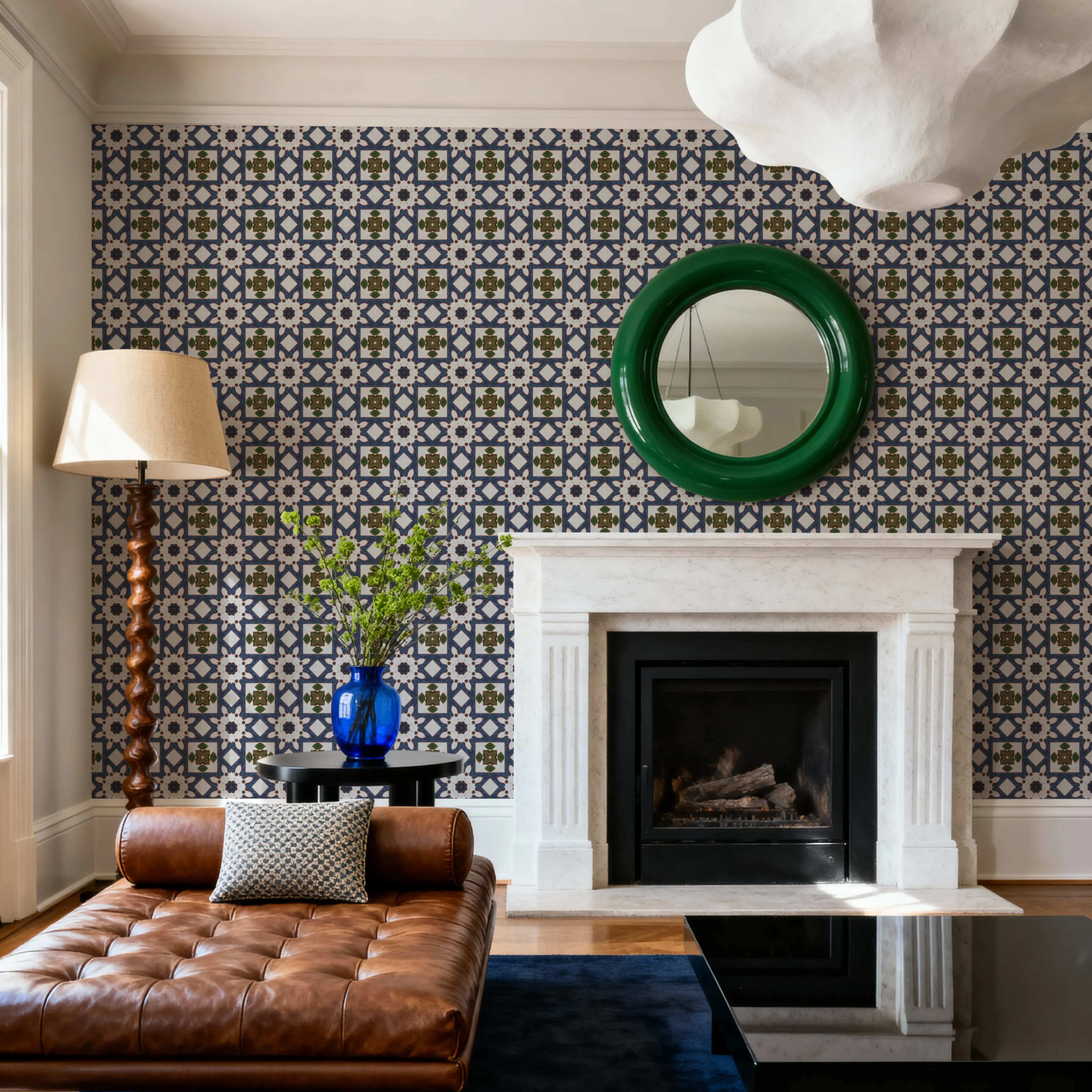 Wallpaper - Matarka - Squares Tiles - Blue - Bedroom - Wallism UK - Peel & Stick or Paste-the-Wall