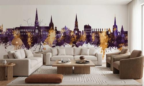 Lichfield England Skyline Purple & Gold
