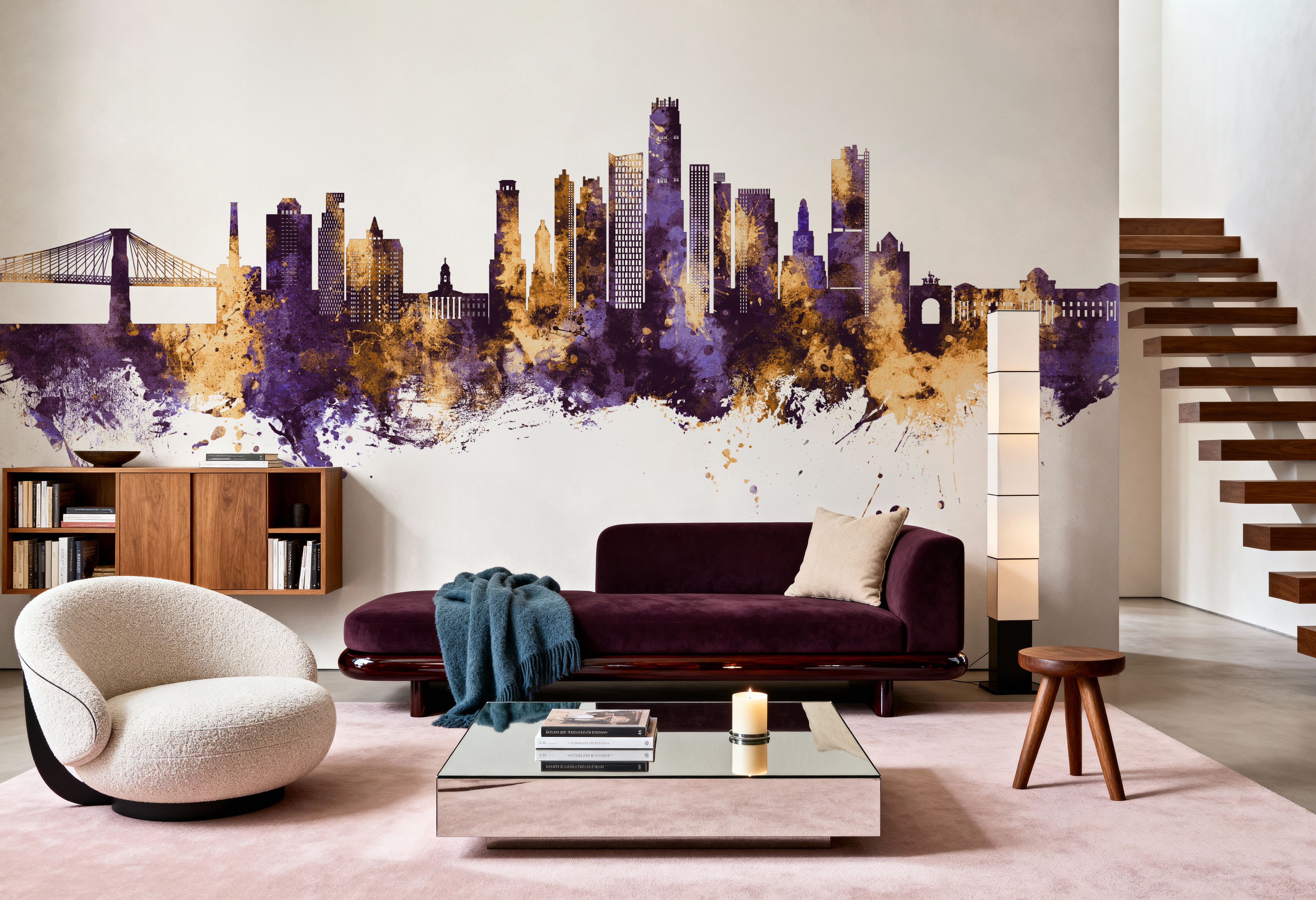 Brooklyn New York Skyline Purple & Gold