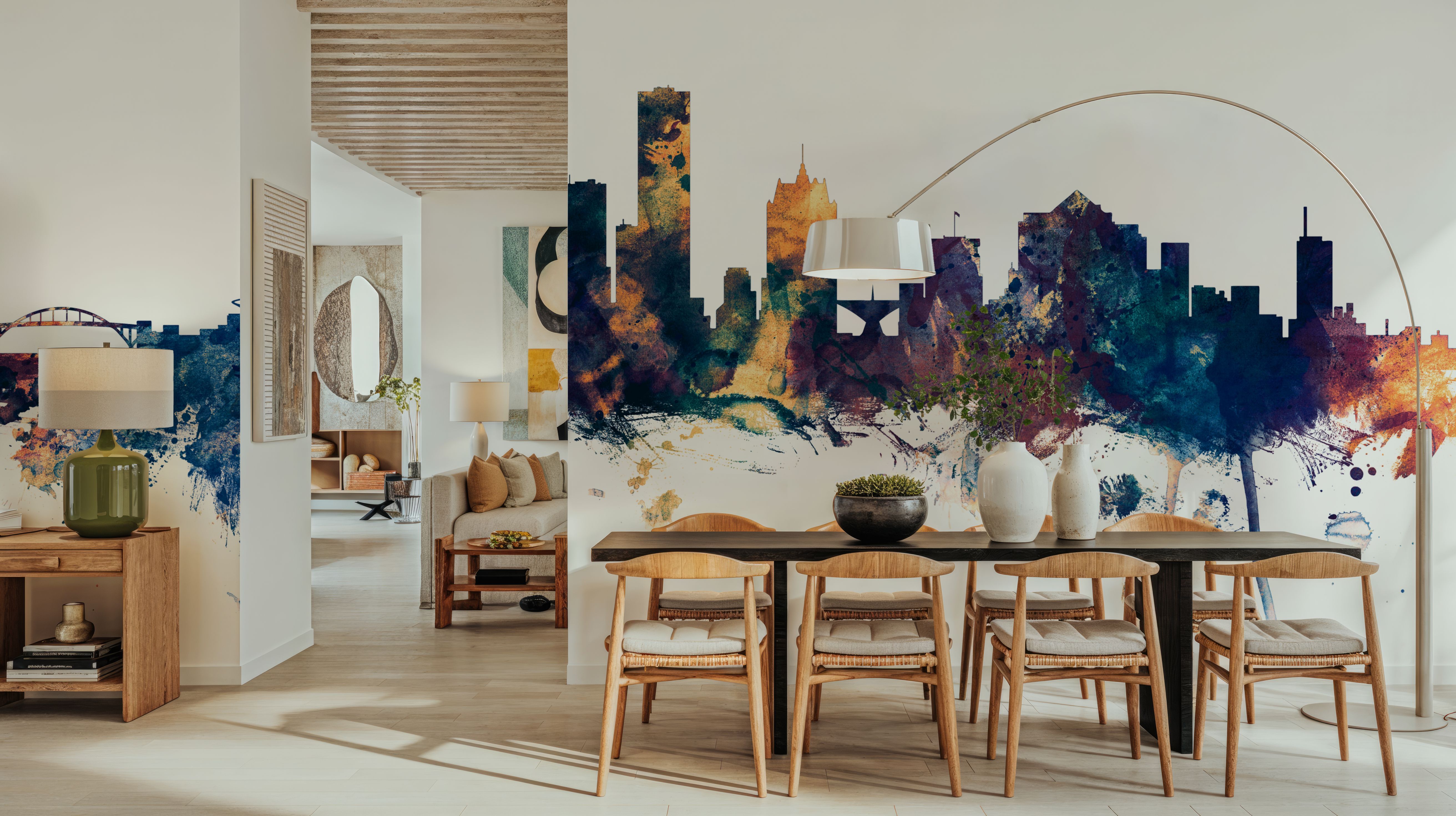 Milwaukee Wisconsin Skyline Blue & Bronze, Wallpaper