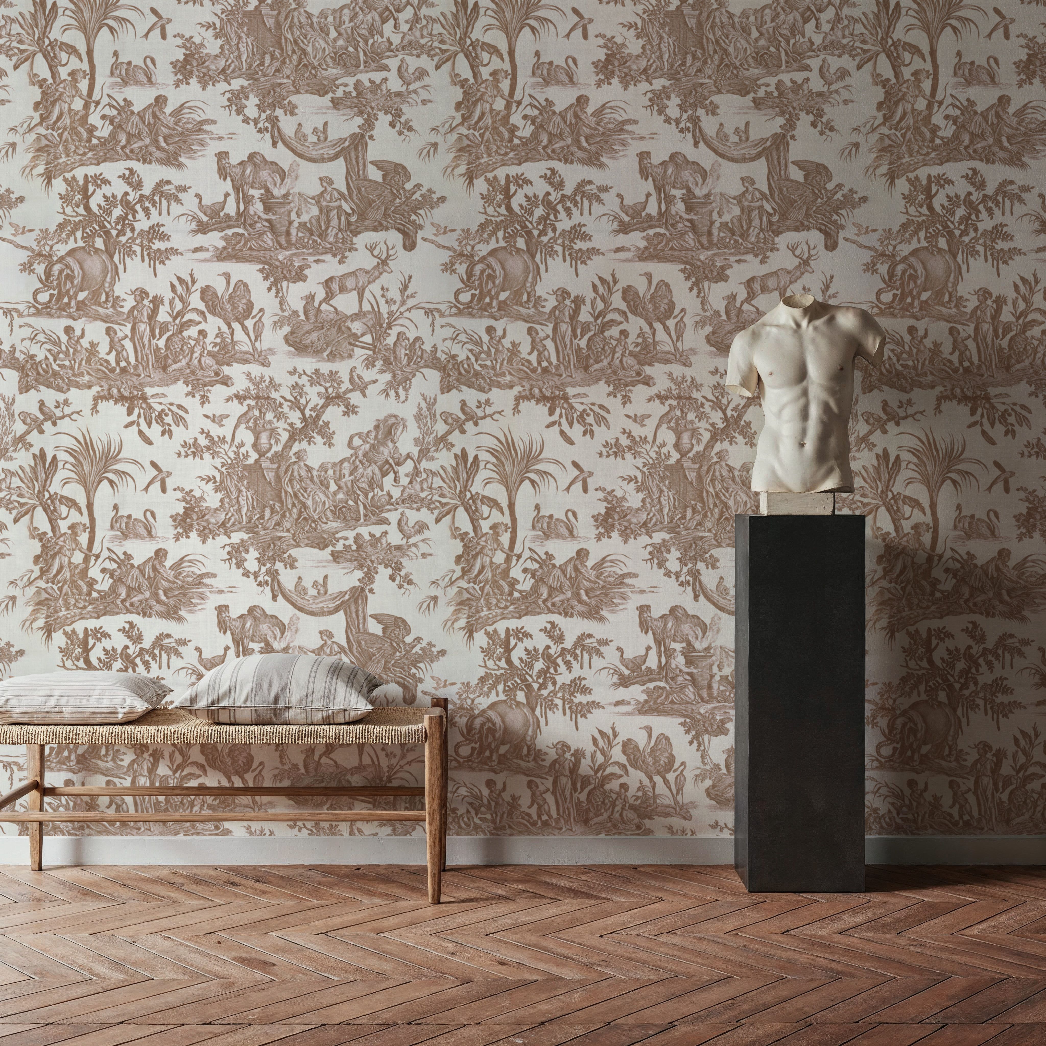 Patinated Linen Toile de Jouy, Terracotta